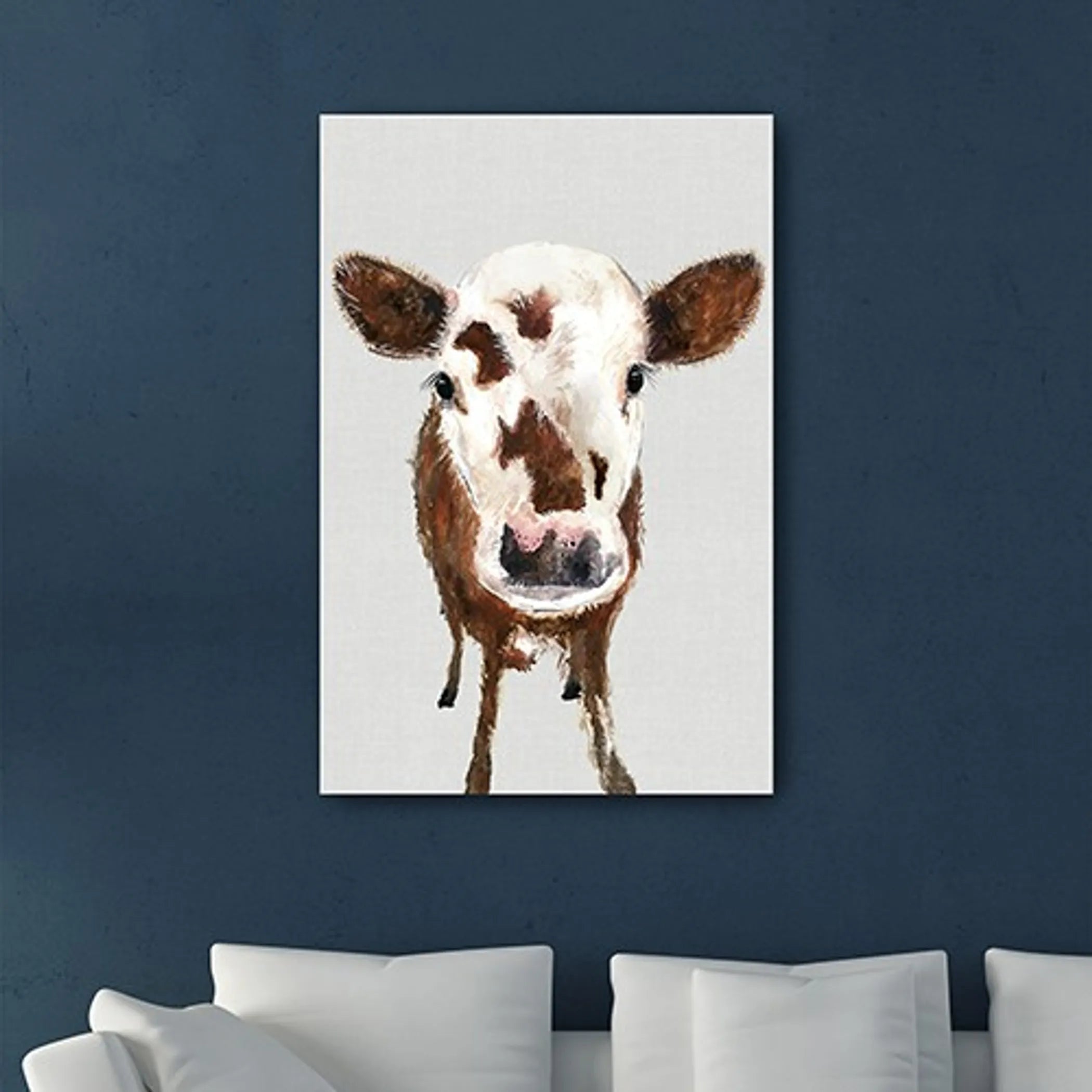 48″ x 32″ Brown and White Baby Cow Face Canvas Wall Art — view 4