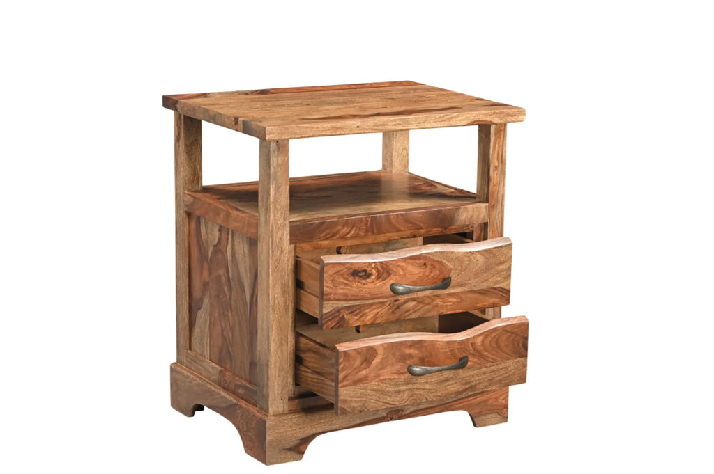 27″ Brown Solid Wood Two Drawer Nightstand — view 4