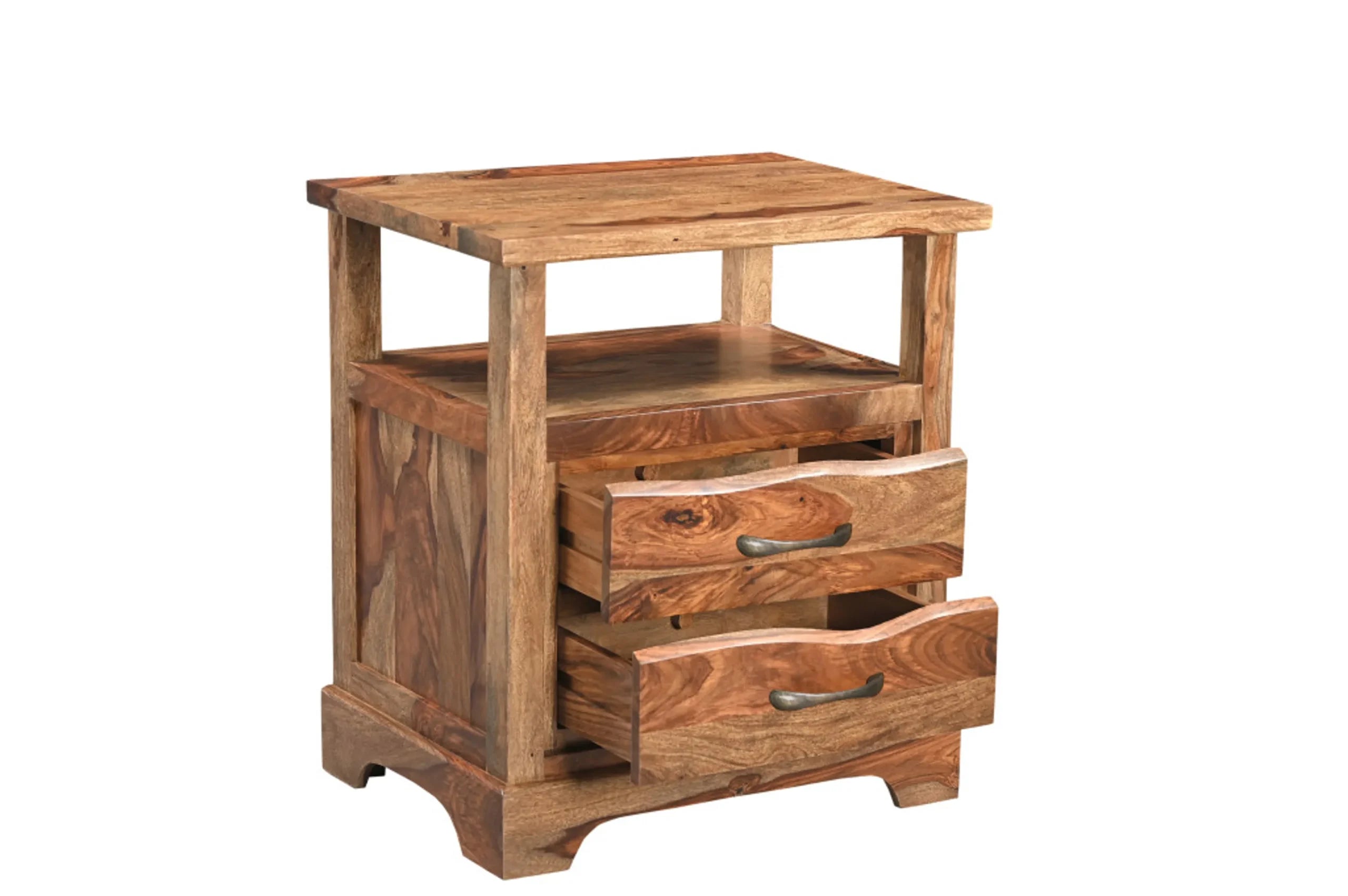 27″ Brown Solid Wood Two Drawer Nightstand — view 4