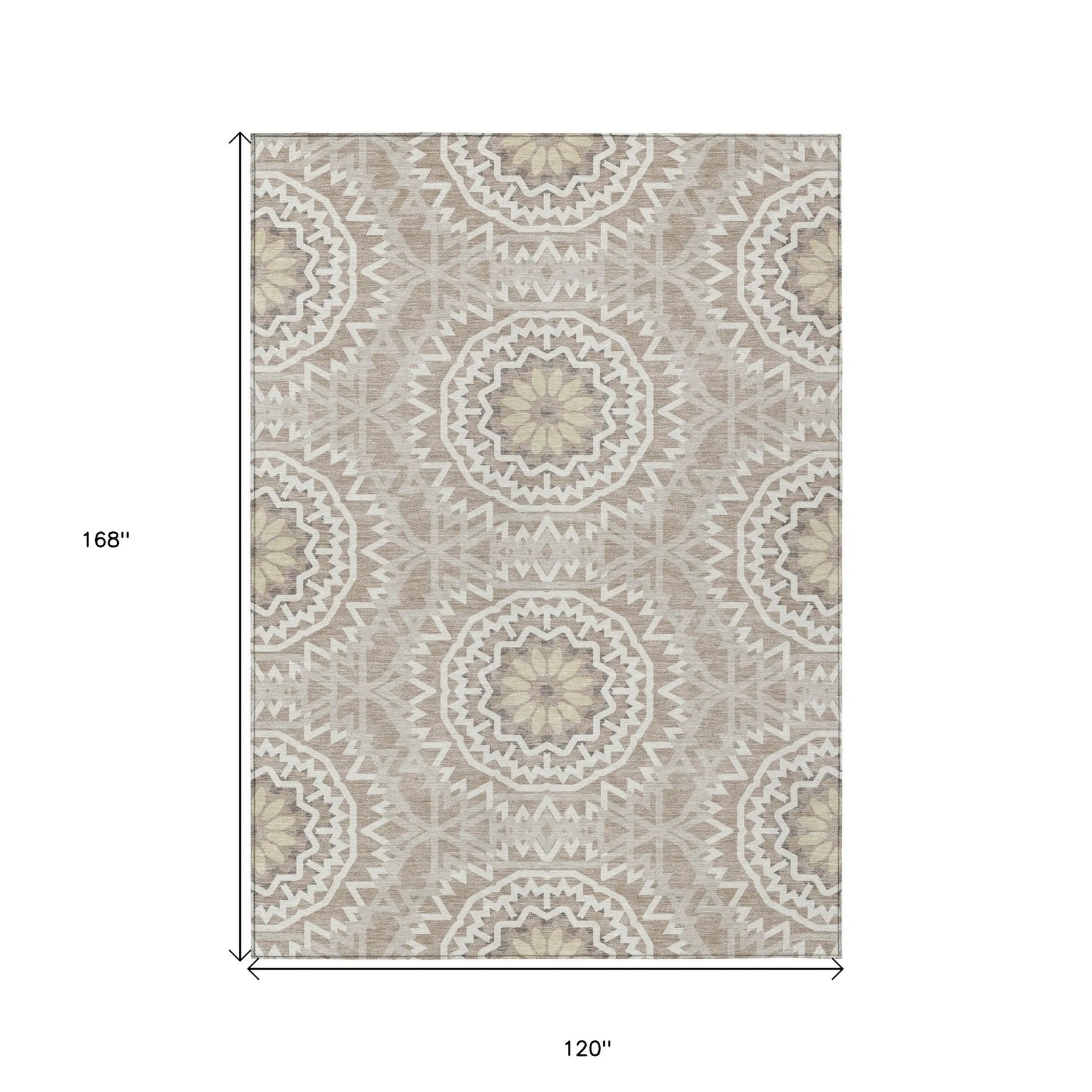 10′ X 14′ Taupe Khaki And Ivory Floral Medallion Washable Indoor Outdoor Area Rug — view 3