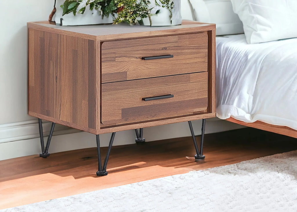 18″ Brown Two Drawers Metal Nightstand — view 2