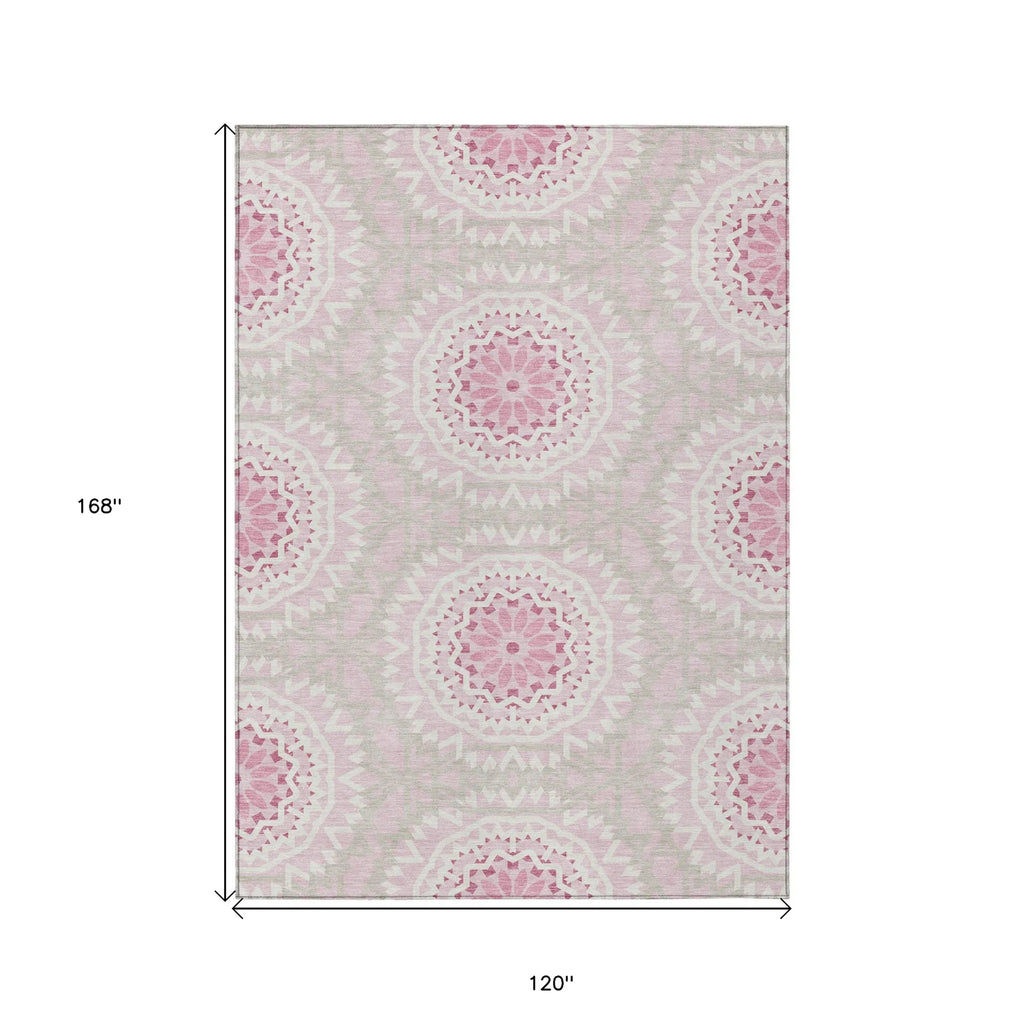 10′ X 14′ Pink Blush And Ivory Floral Medallion Washable Indoor Outdoor Area Rug — view 3