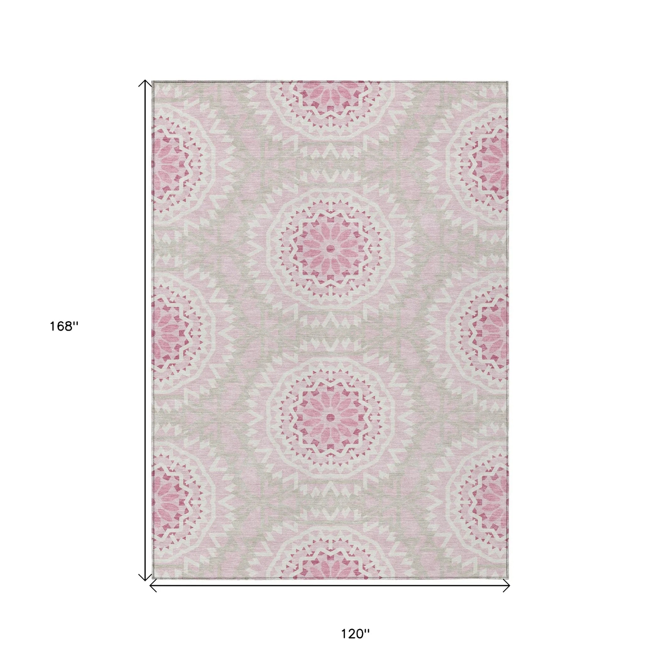 10′ X 14′ Pink Blush And Ivory Floral Medallion Washable Indoor Outdoor Area Rug — view 3