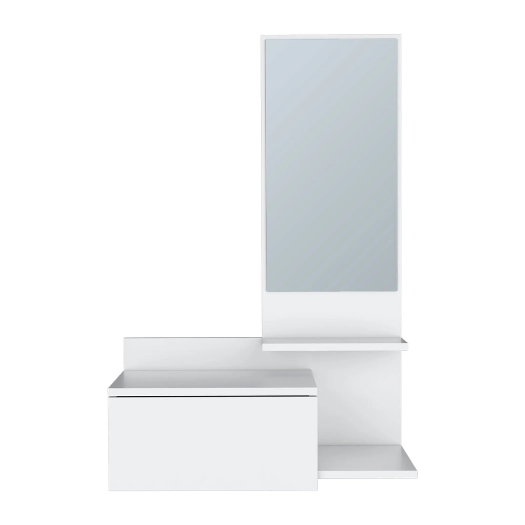 36″ White Wood Wall Mounted Accent Cabinet With Drawer And Mirror — view 2
