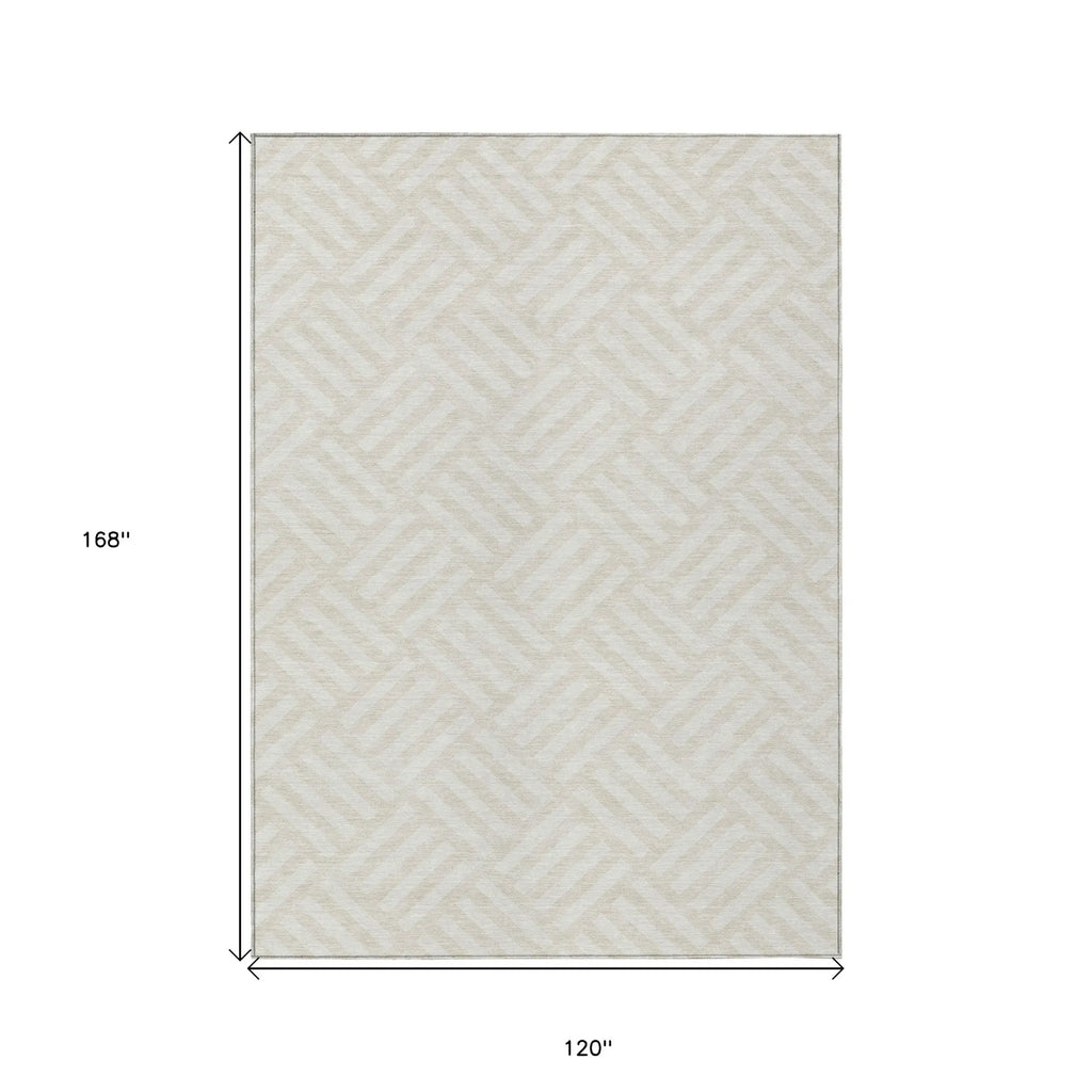 10′ X 14′ Ivory And Beige Geometric Washable Indoor Outdoor Area Rug — view 3