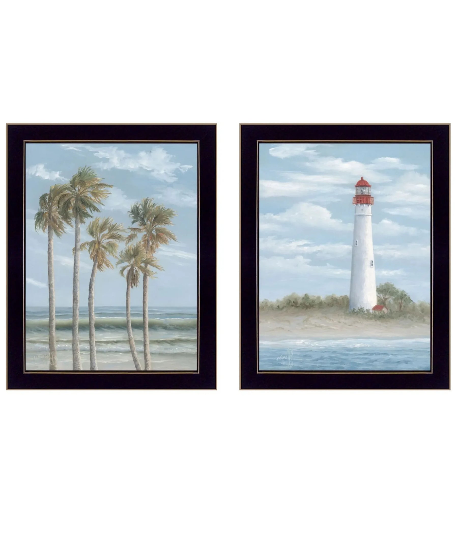 Set Of Two Cape May Lighthouse And Palm Trees Black Framed Wall Art — view 3