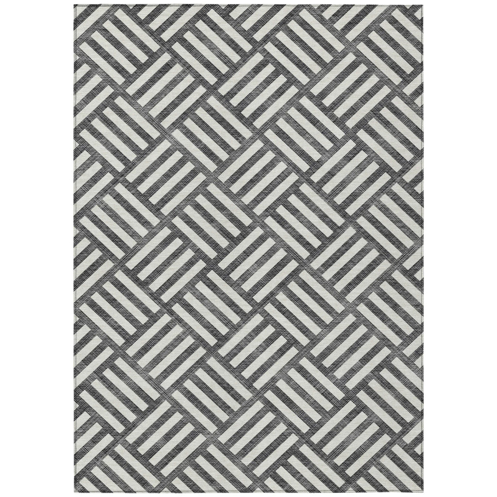 10′ X 14′ Black And Ivory Geometric Washable Indoor Outdoor Area Rug — view 2