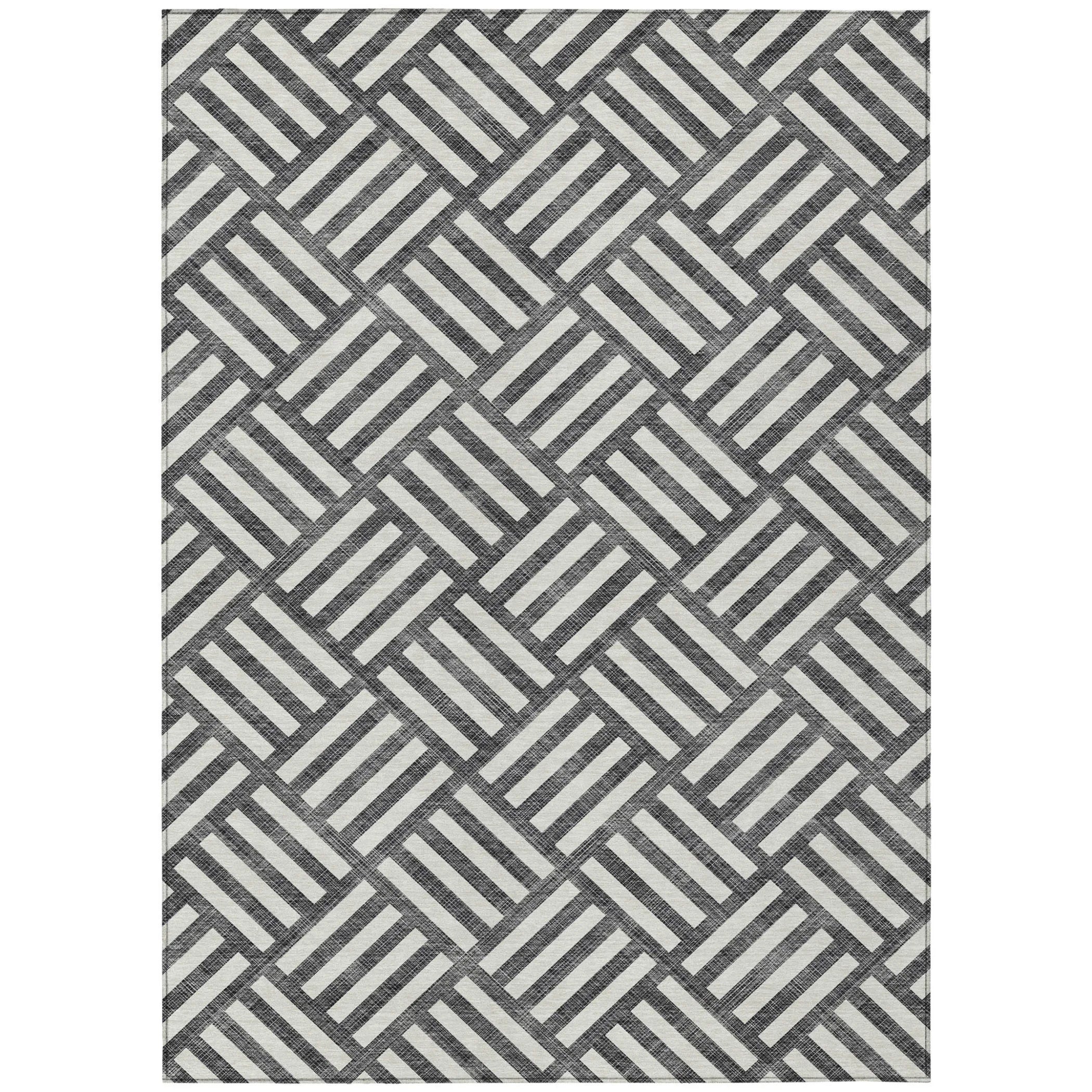 10′ X 14′ Black And Ivory Geometric Washable Indoor Outdoor Area Rug — view 2