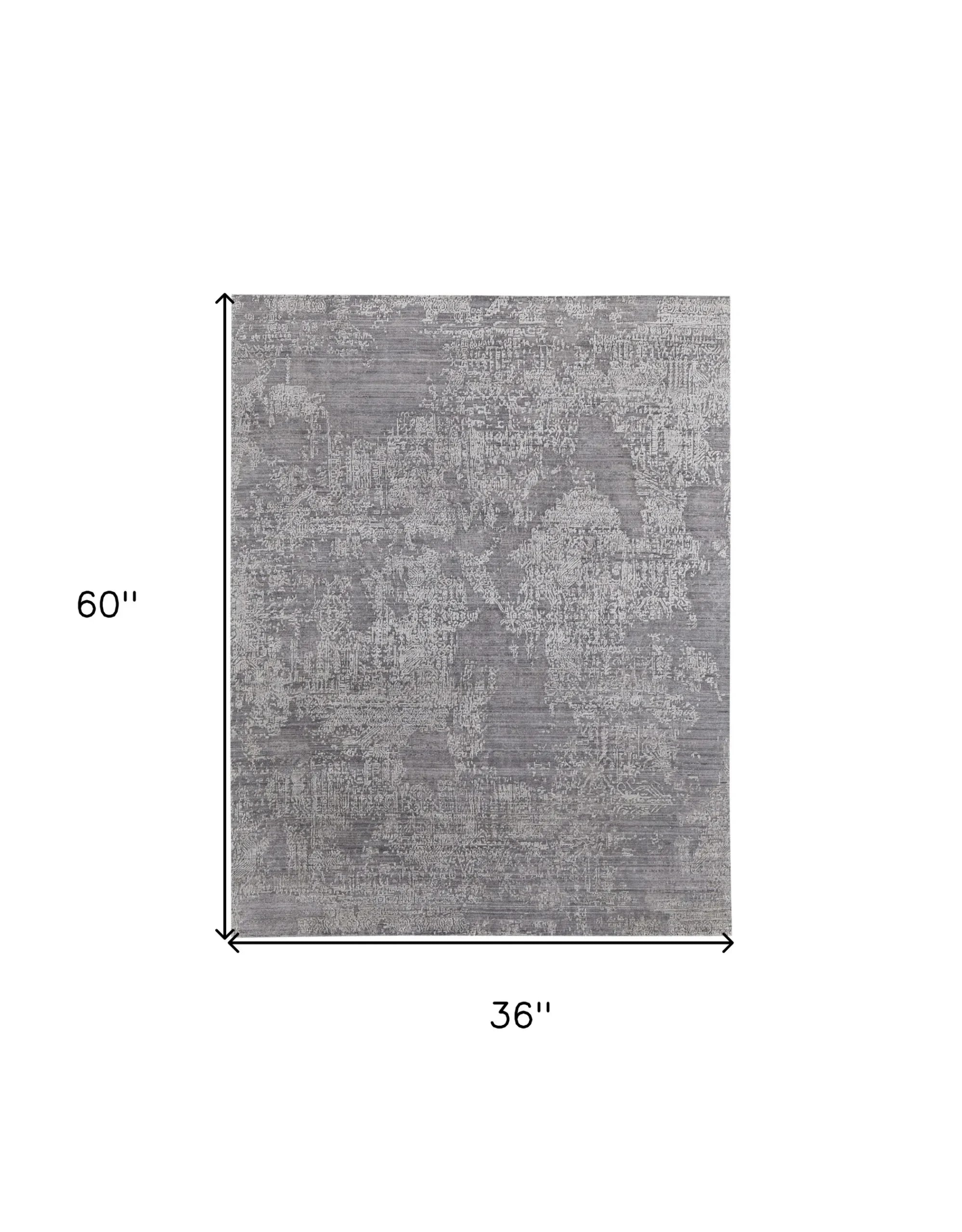 3′ X 5′ Gray Abstract Hand Woven Worn Faded Area Rug — view 3
