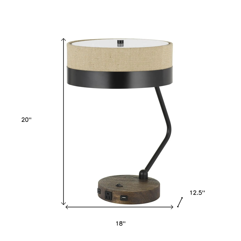 20″ Black Metal Two Light Desk Usb Table Lamp With Beige Drum Shade — view 4