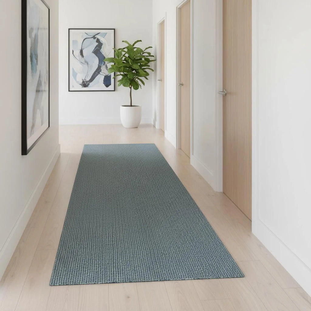 18′ Light Blue Jute Handmade Runner Rug With Fringe