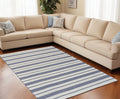8′ X 11′ Blue And Ivory Striped Dhurrie Hand Woven Stain Resistant Area Rug
