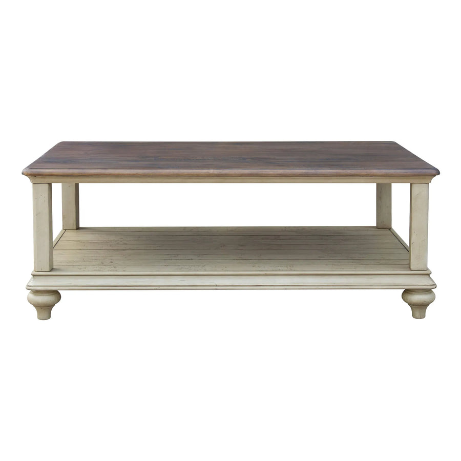 Sunset Trading Shades of Sand Cocktail Table | Storage Shelf | Fully Assembled | Cream Puff and Walnut Brown Solid Wood — vi…