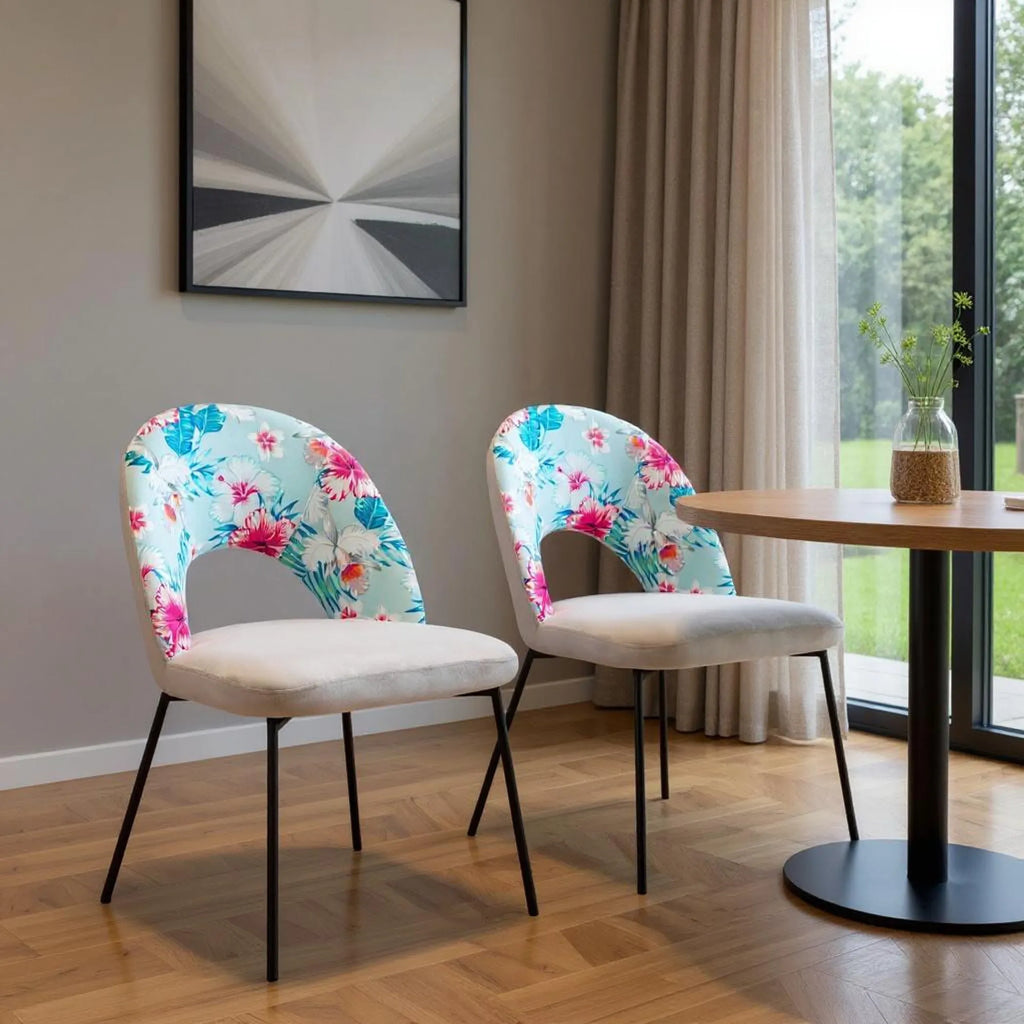 Set of Two Velvet And Steel Velvet And Steel Tropical Floral Dining Side Chairs