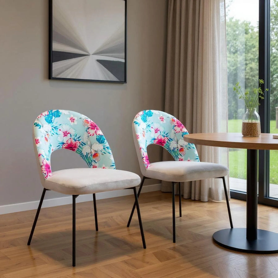 Set of Two Velvet And Steel Velvet And Steel Tropical Floral Dining Side Chairs