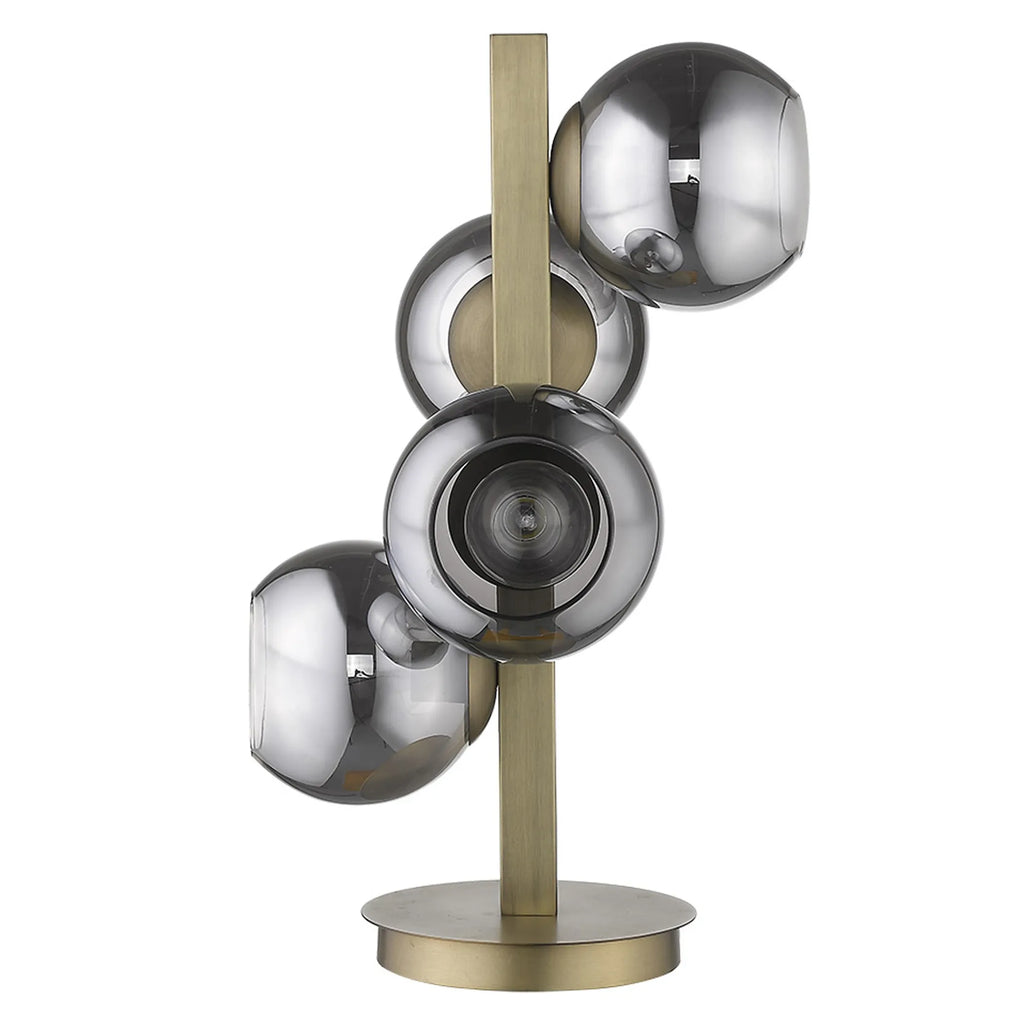 24″ Brass Metal Four Light Novelty Table Lamp With Silver Metallic Globe Shades — view 3