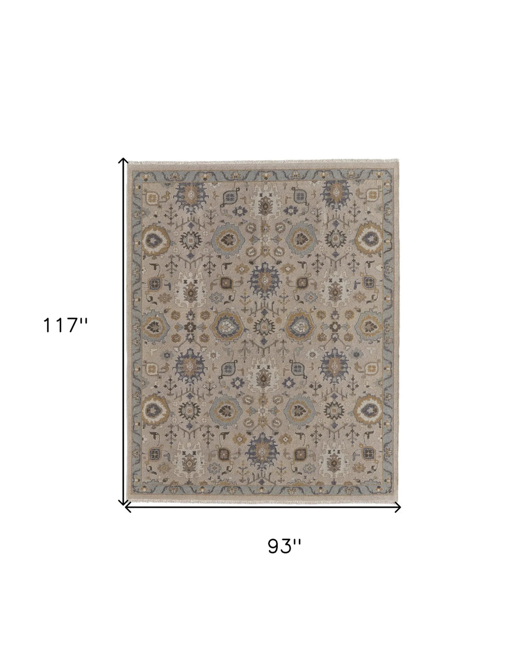 8′ X 10′ Tan Brown and Gray Wool Oriental Hand Knotted Area Rug With Fringe — view 3