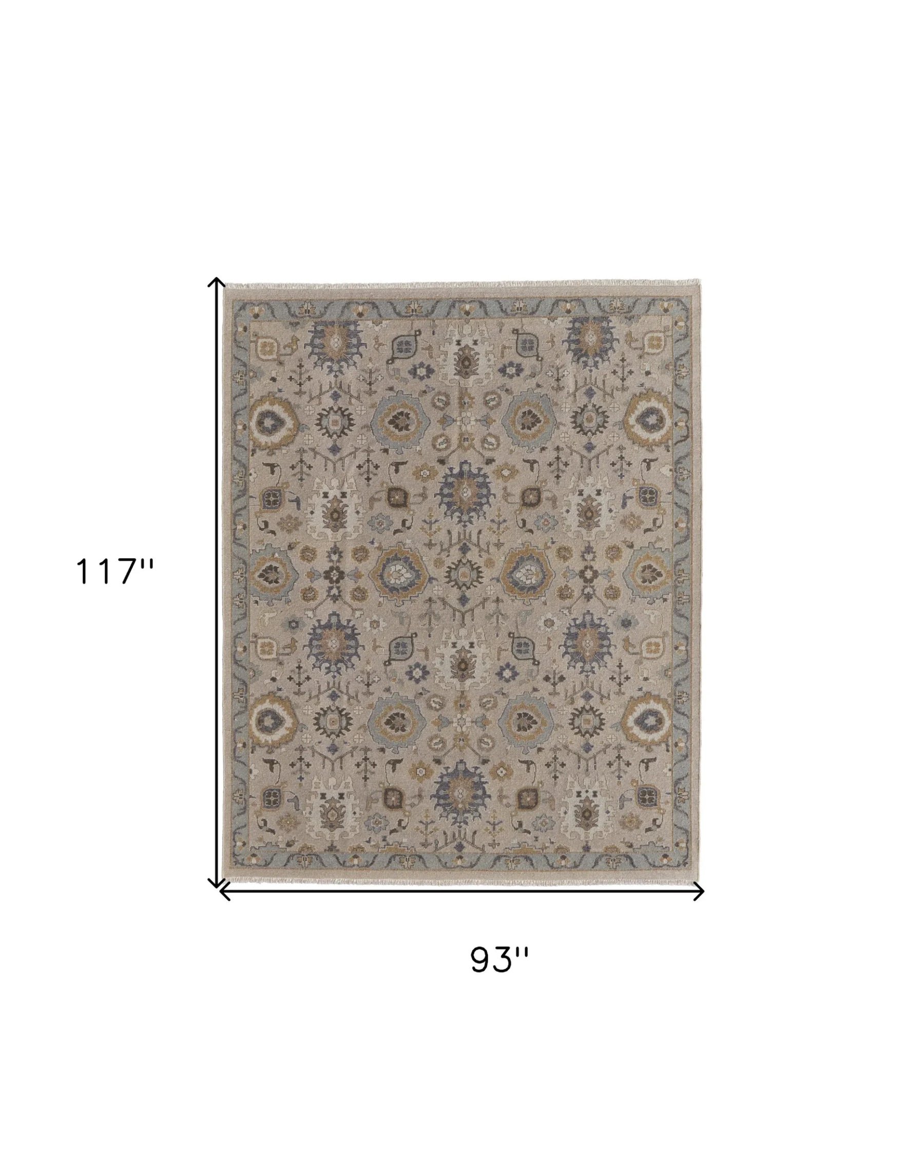 8′ X 10′ Tan Brown and Gray Wool Oriental Hand Knotted Area Rug With Fringe — view 3