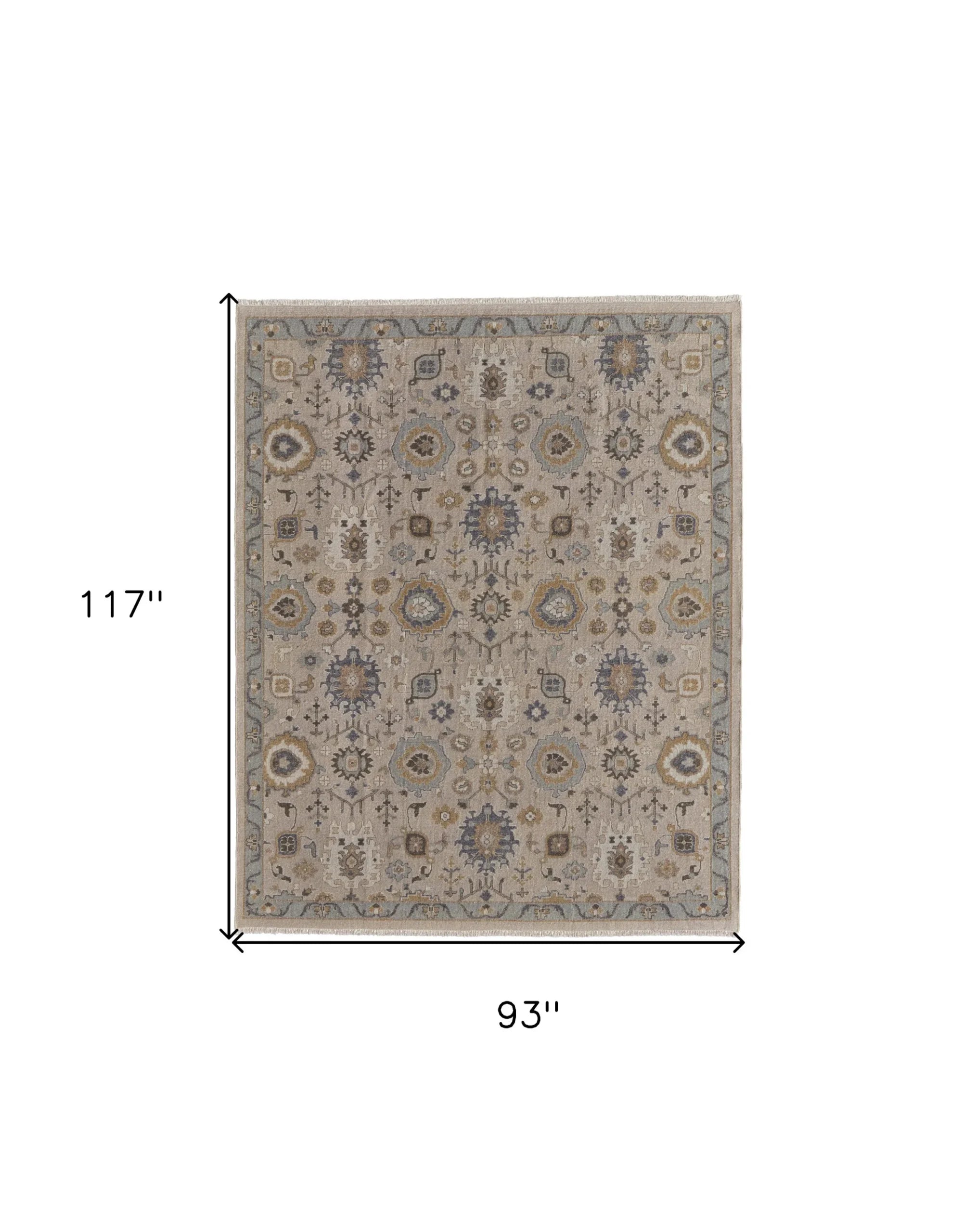 8′ X 10′ Tan Brown and Gray Wool Oriental Hand Knotted Area Rug With Fringe — view 3