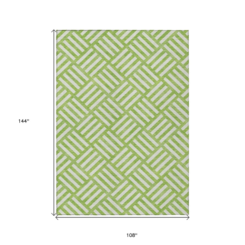 9′ X 12′ Lime Green And Ivory Geometric Washable Indoor Outdoor Area Rug — view 3