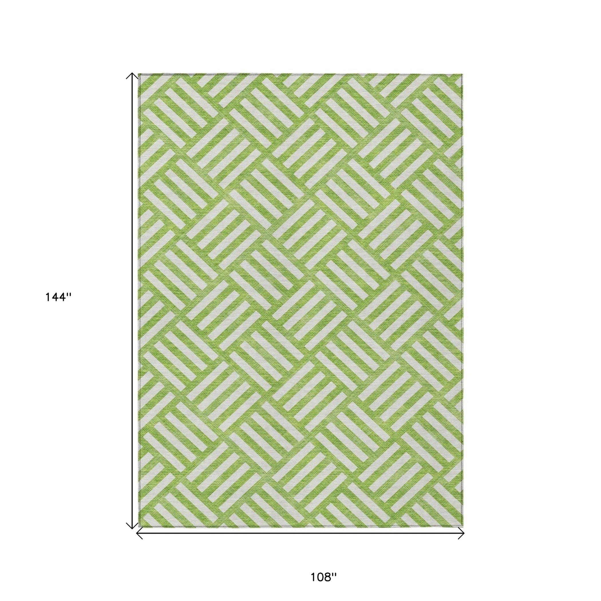 9′ X 12′ Lime Green And Ivory Geometric Washable Indoor Outdoor Area Rug — view 3