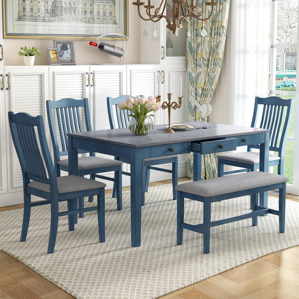 Mid-Century 6-Piece Wood Dining Table Set — view 2