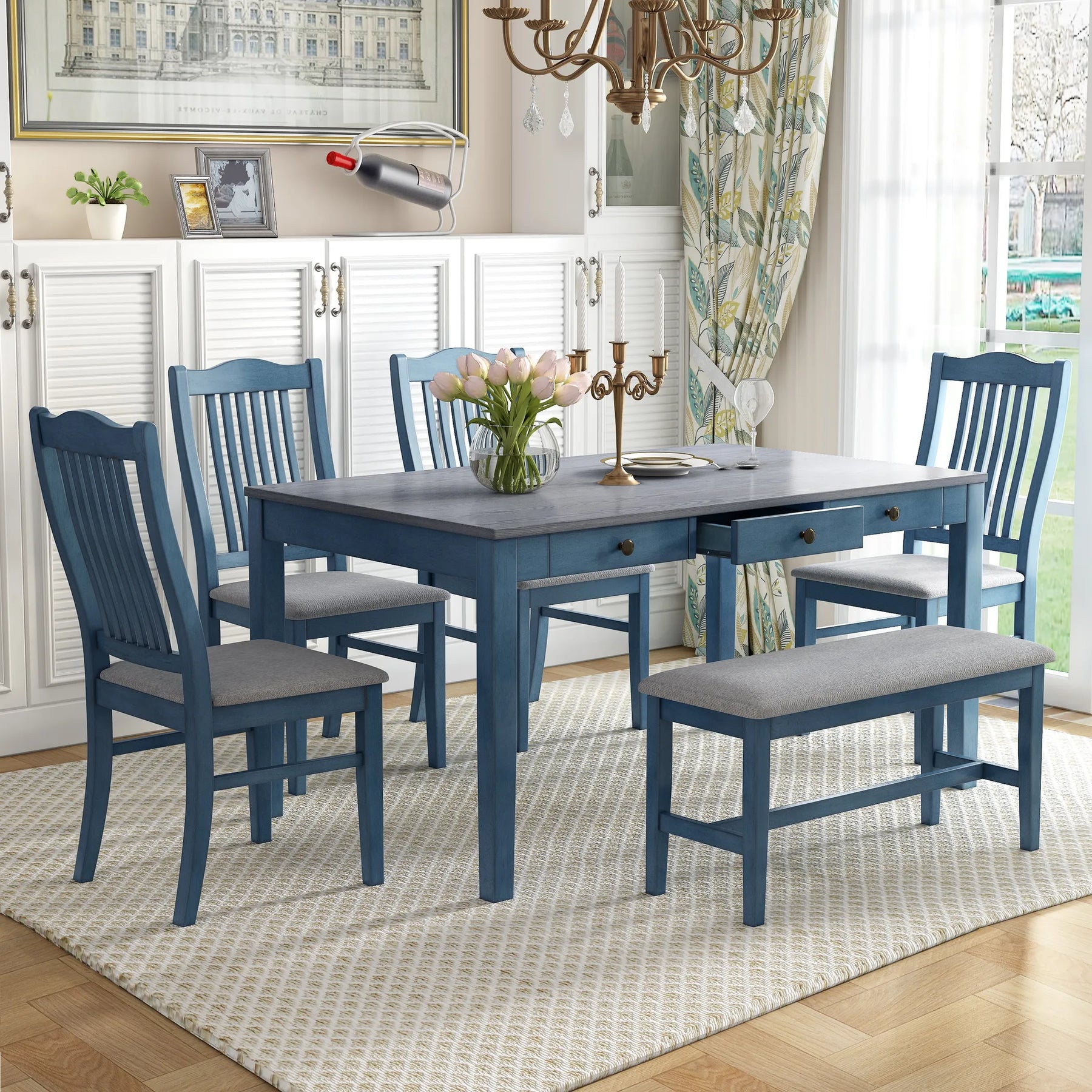 Mid-Century 6-Piece Wood Dining Table Set — view 2