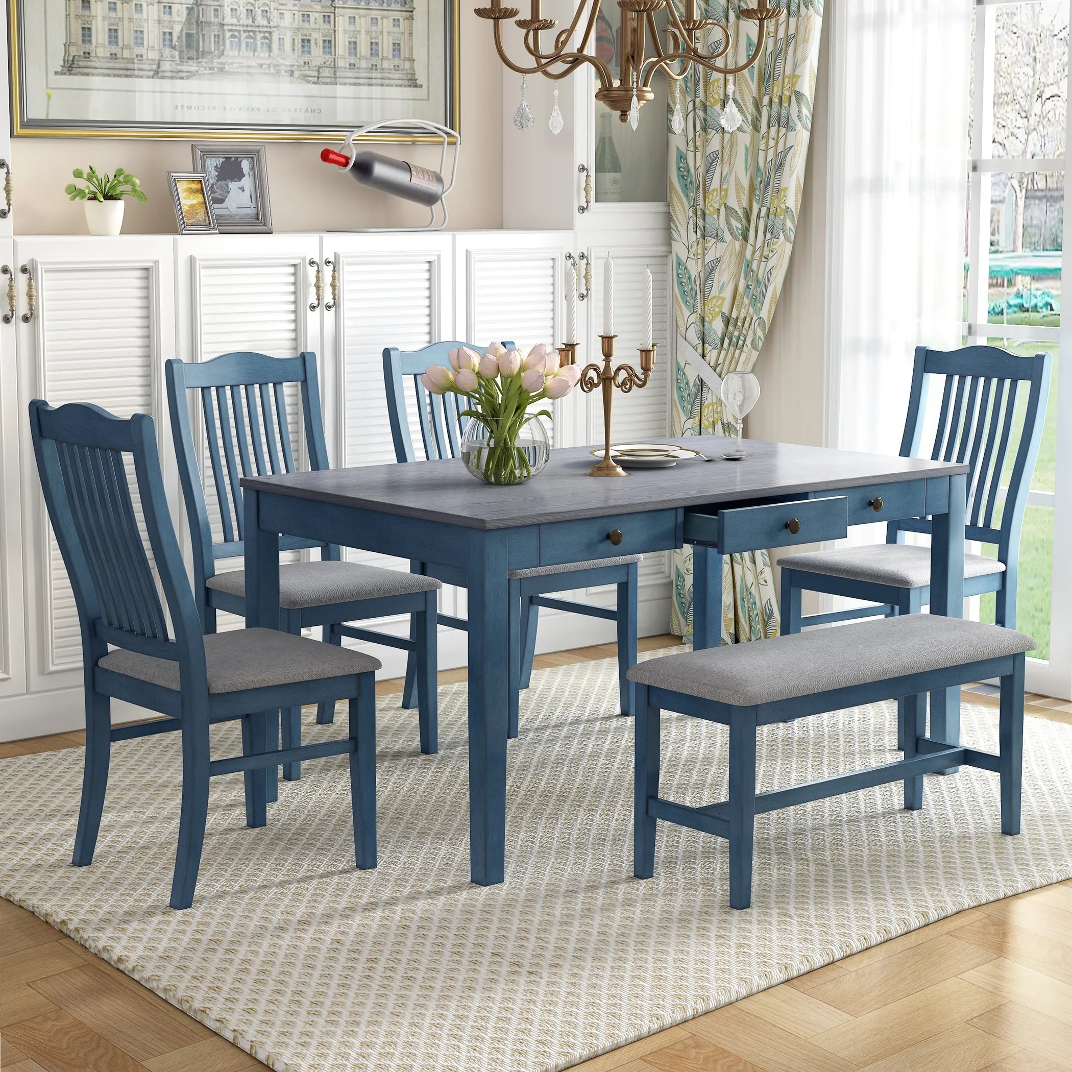 Mid-Century 6-Piece Wood Dining Table Set — view 2