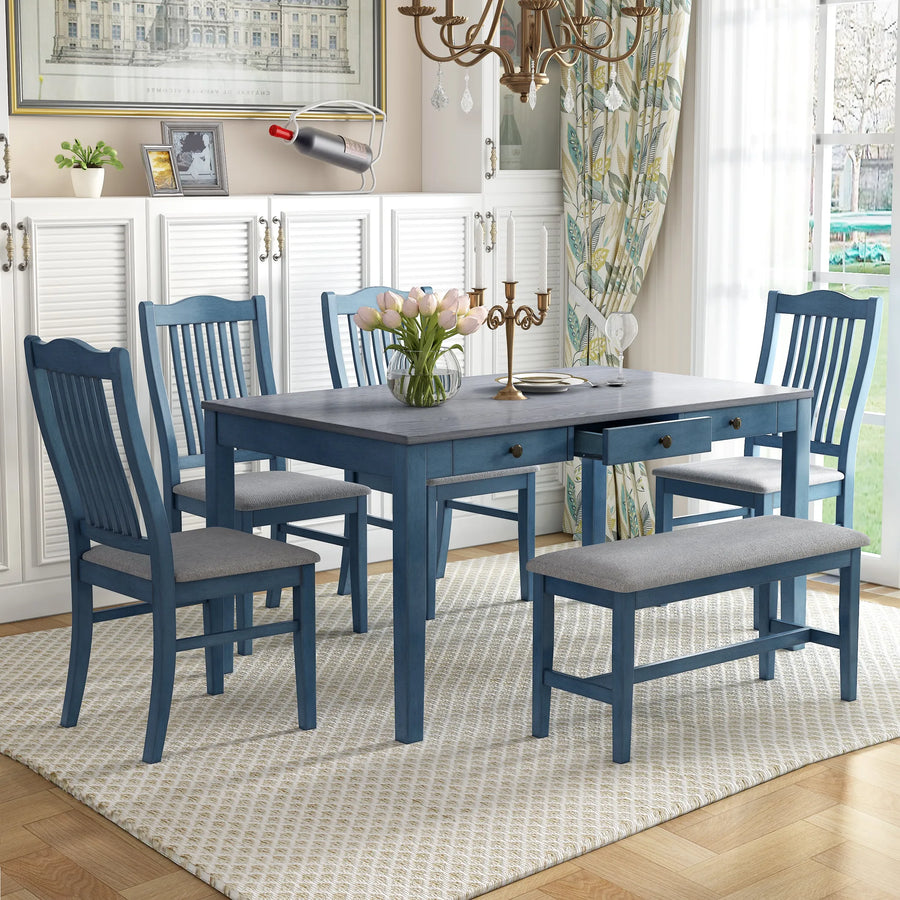 Mid-Century 6-Piece Wood Dining Table Set — view 2