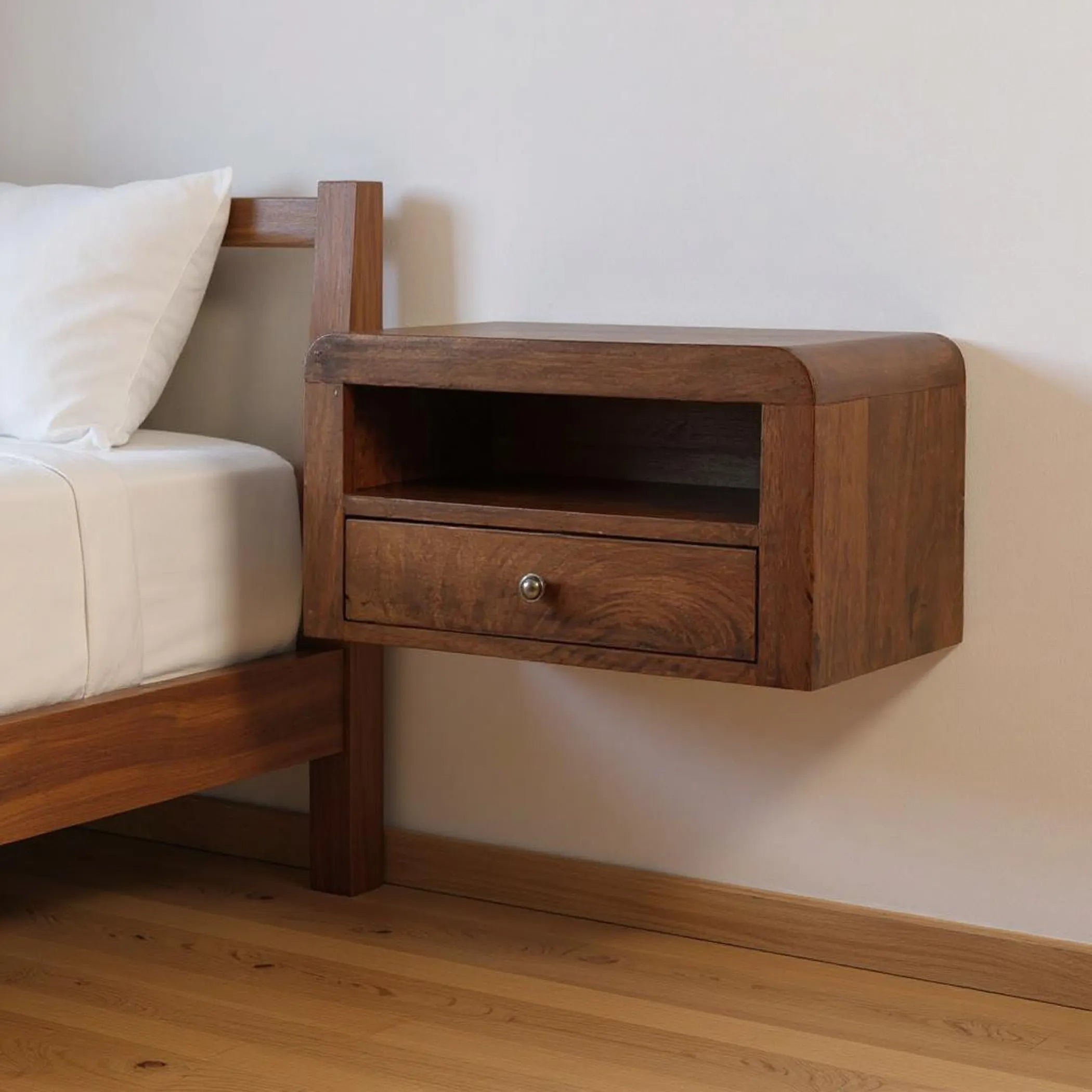 Solid Wood One Drawer Floating Nightstand