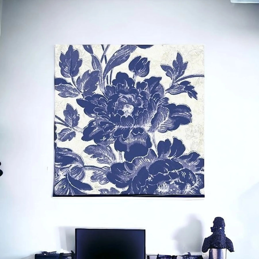 Blue Toile Roses Unframed Print Wall Art — view 2