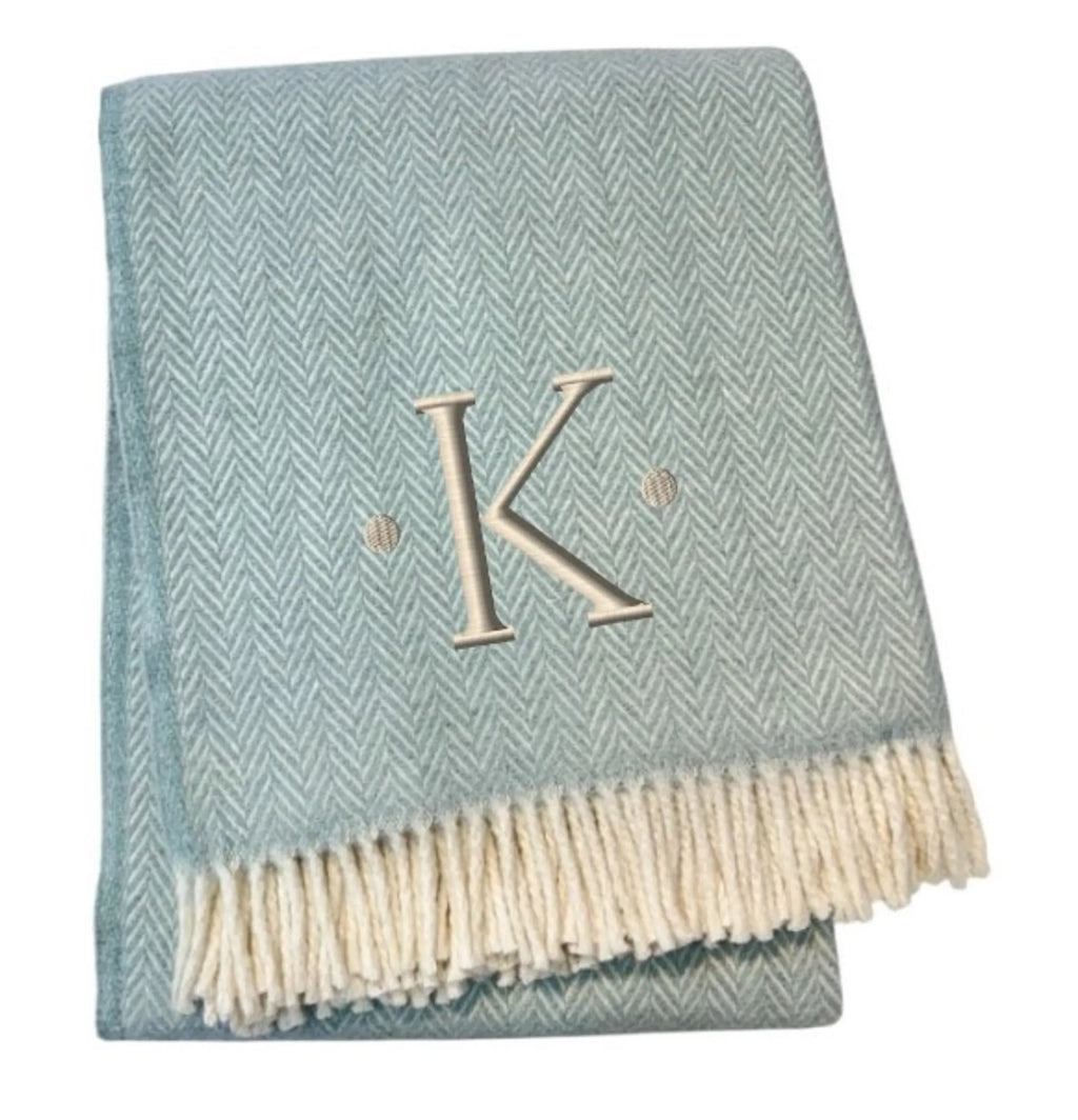 Herringbone Cotton Blend K Initial Throw Blanket with Tassels And Embroidery — view 3