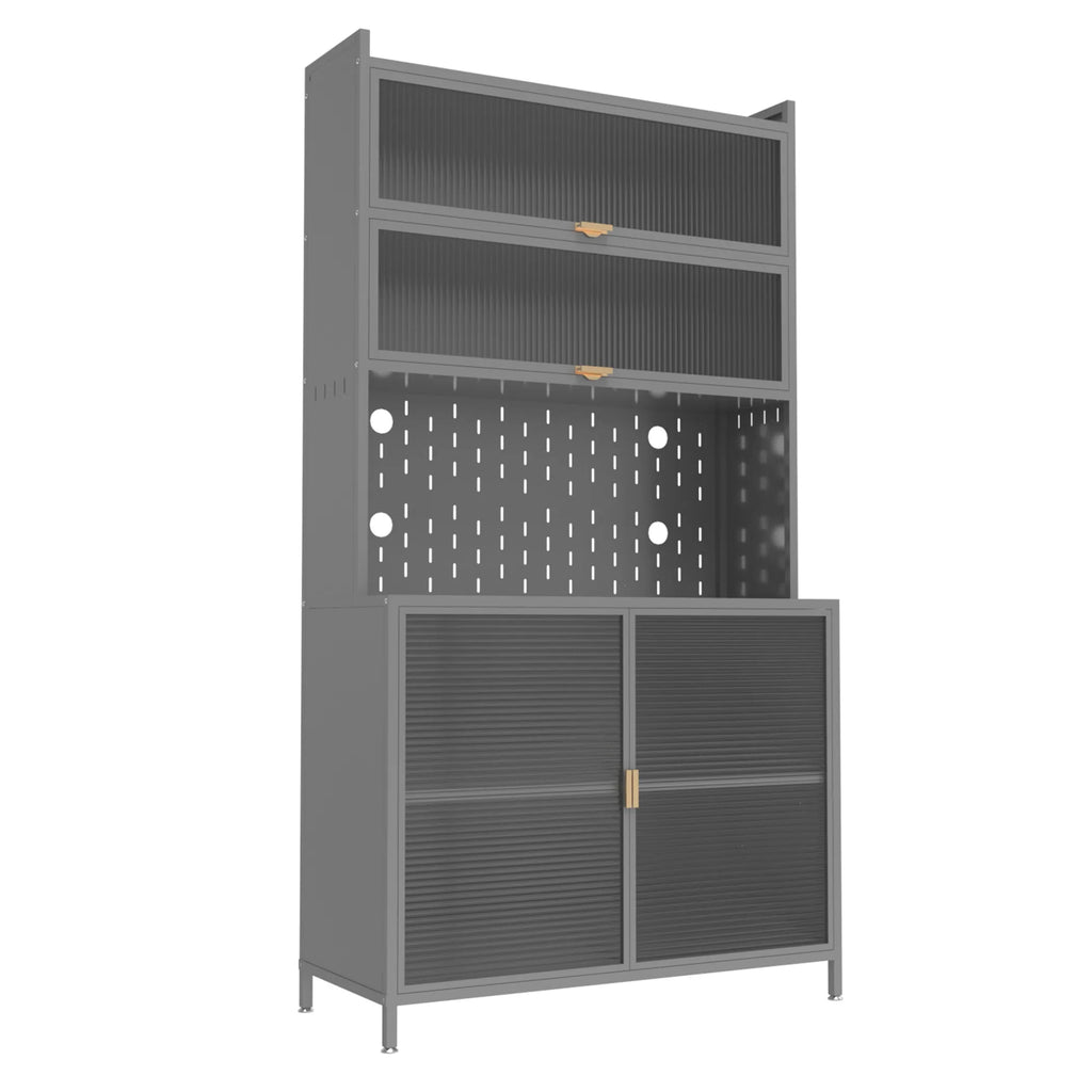 Stainless Steel Textured Door Dining Hutch With Two Doors — view 2
