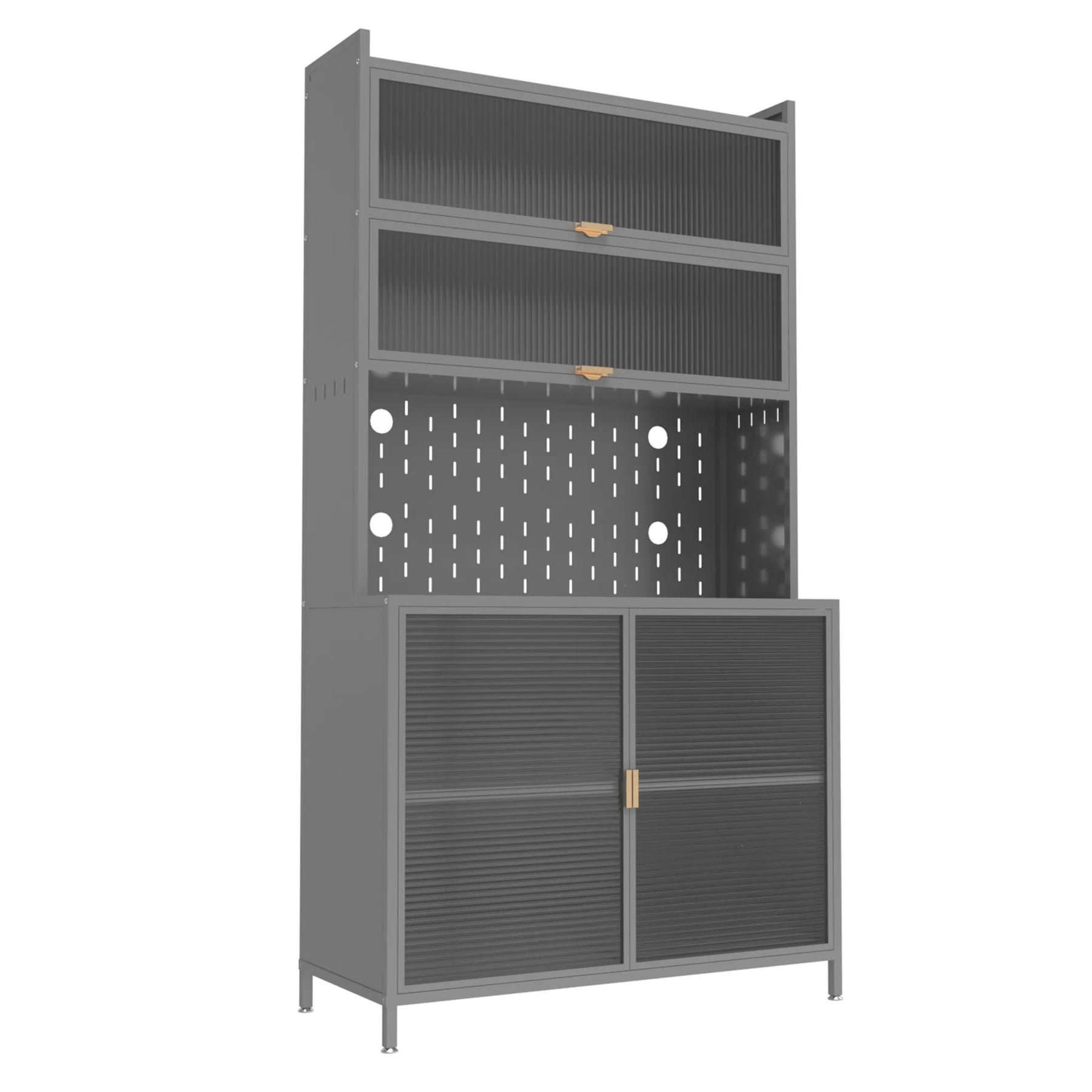 Stainless Steel Textured Door Dining Hutch With Two Doors — view 2