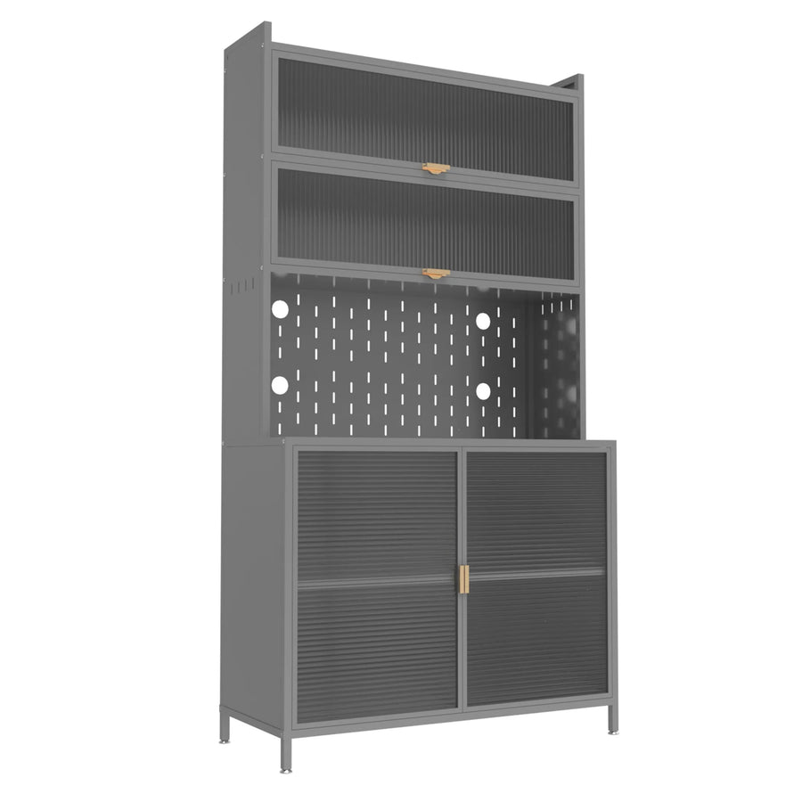Stainless Steel Textured Door Dining Hutch With Two Doors — view 2