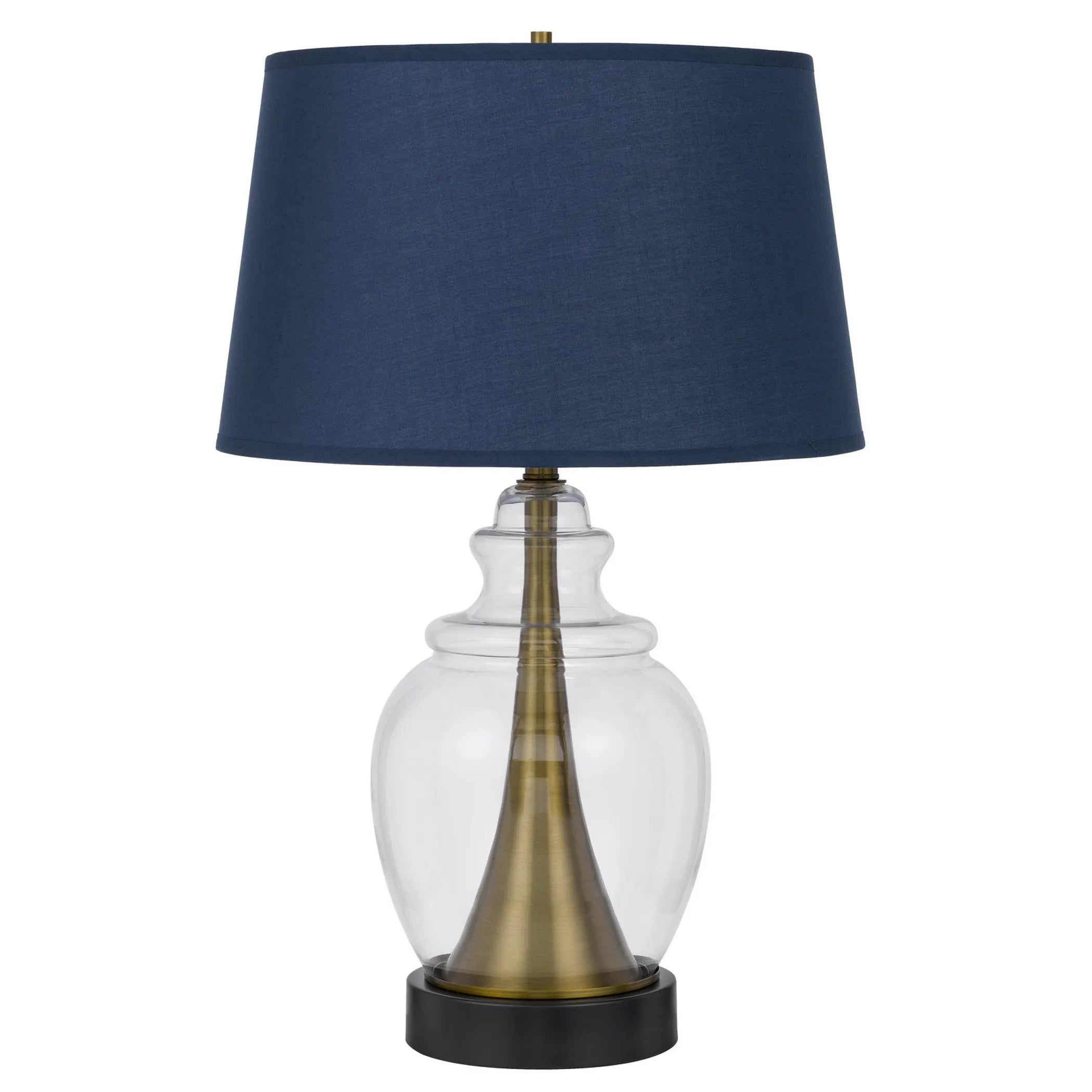 30″ Black Metal Urn Table Lamp With Navy Blue Empire Shade