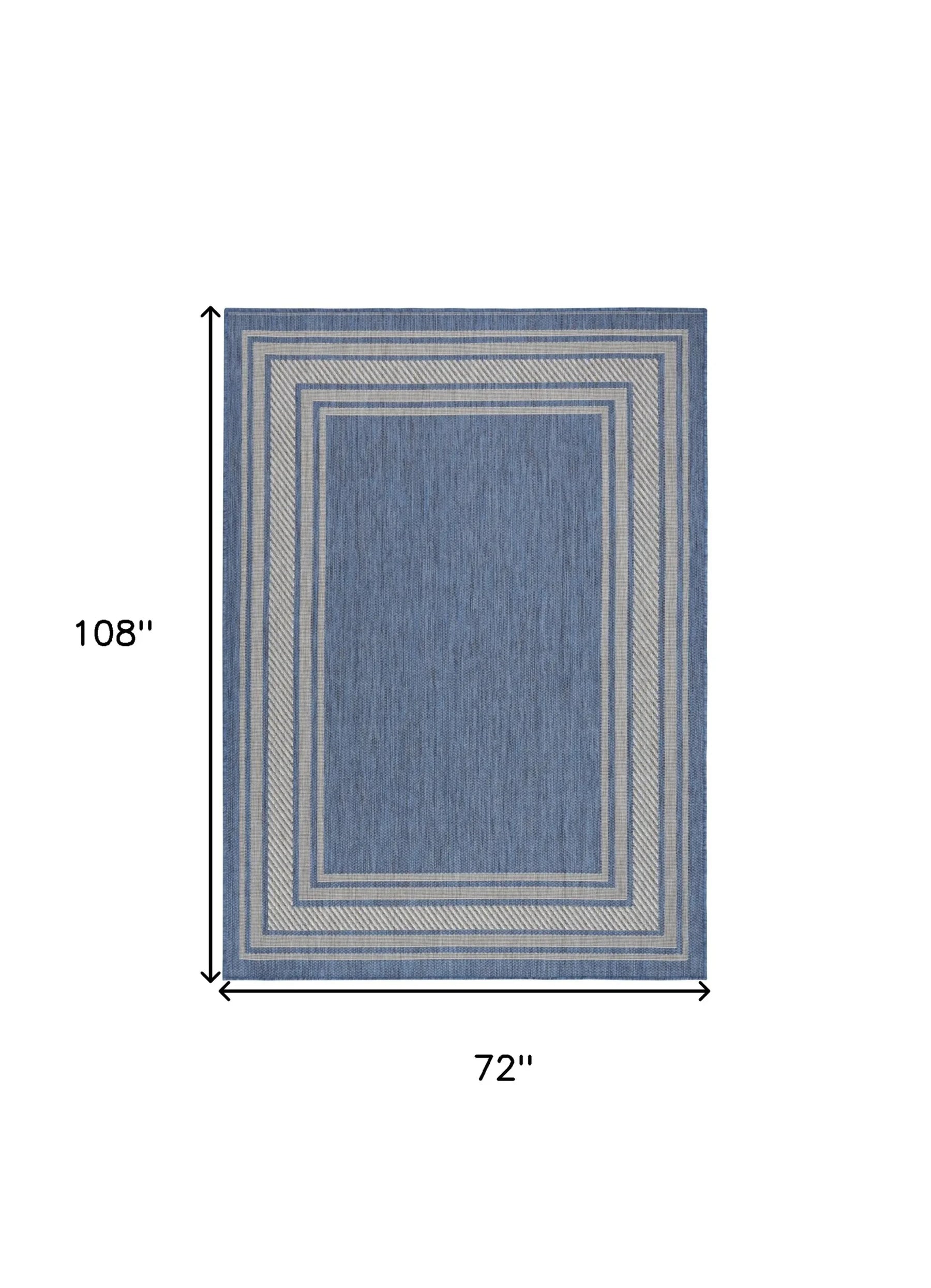 6′ X 9′ Denim Blue And Ivory Geometric Indoor Outdoor Area Rug — view 2