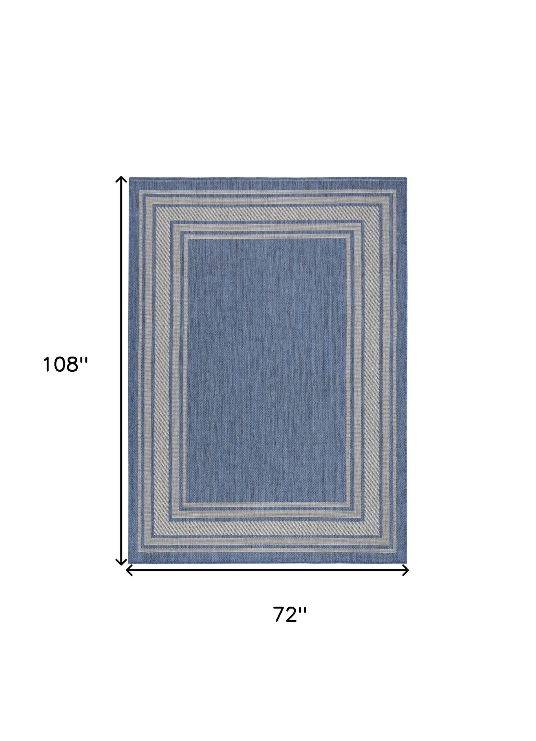 6′ X 9′ Denim Blue And Ivory Geometric Indoor Outdoor Area Rug — view 2