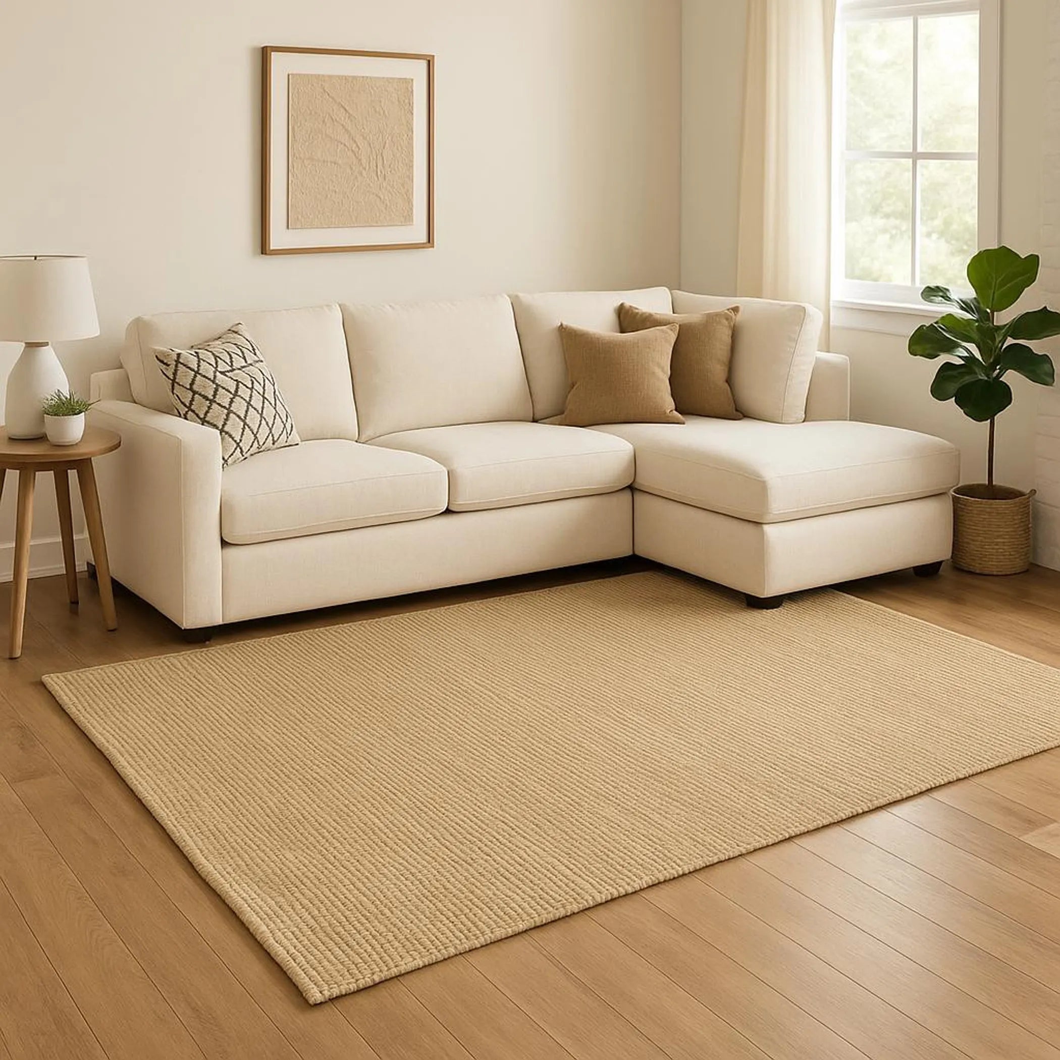 12′ X 15′ Beige Jute Hand Woven Area Rug