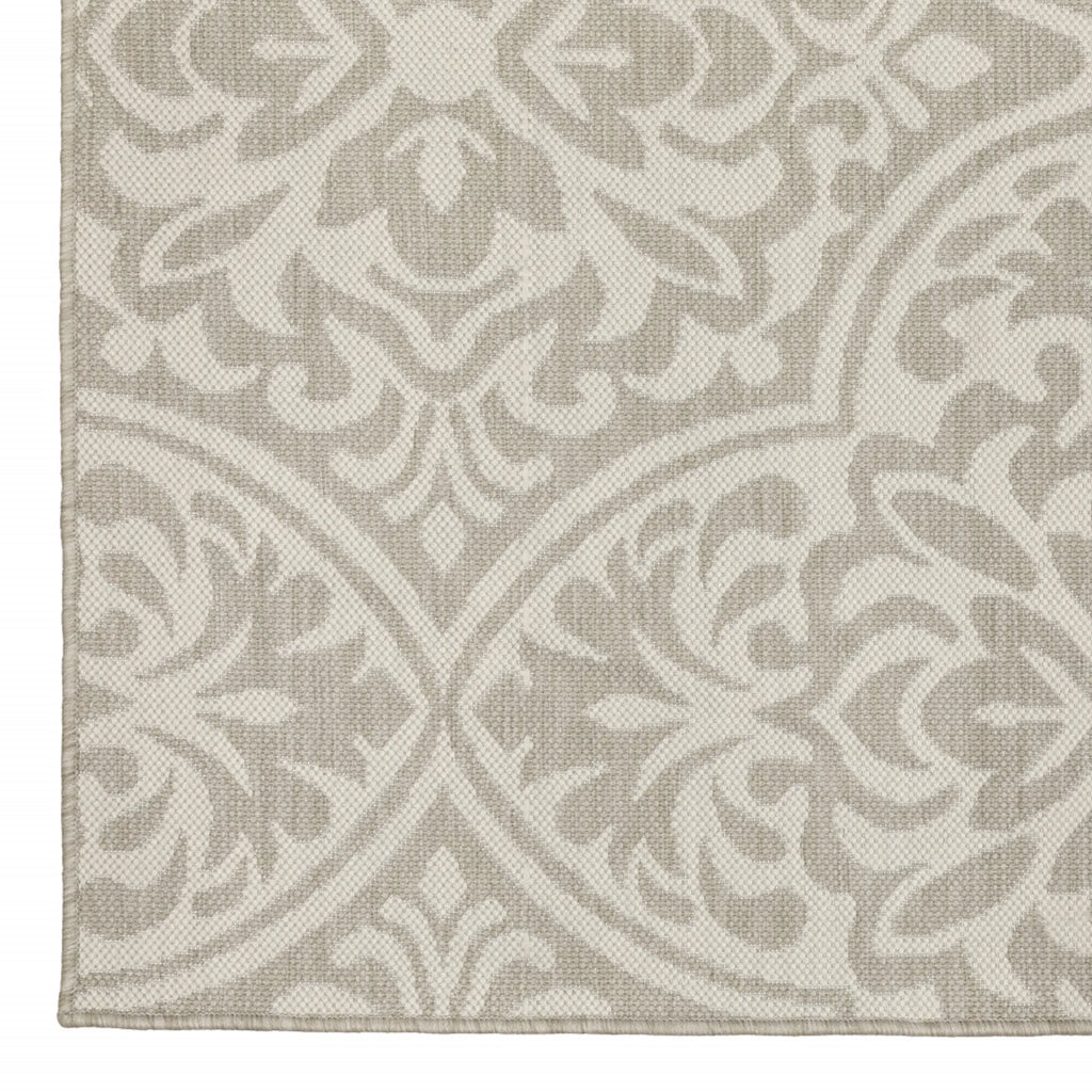 7′ X 9′ Gray and Ivory Floral Stain Resistant Indoor Outdoor Area Rug — view 2
