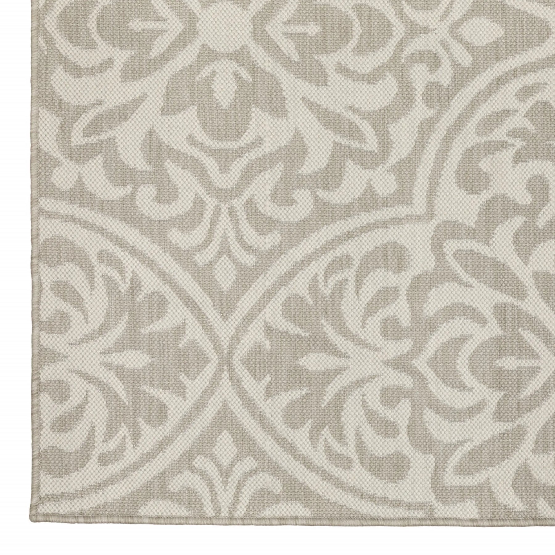 7′ X 9′ Gray and Ivory Floral Stain Resistant Indoor Outdoor Area Rug — view 2