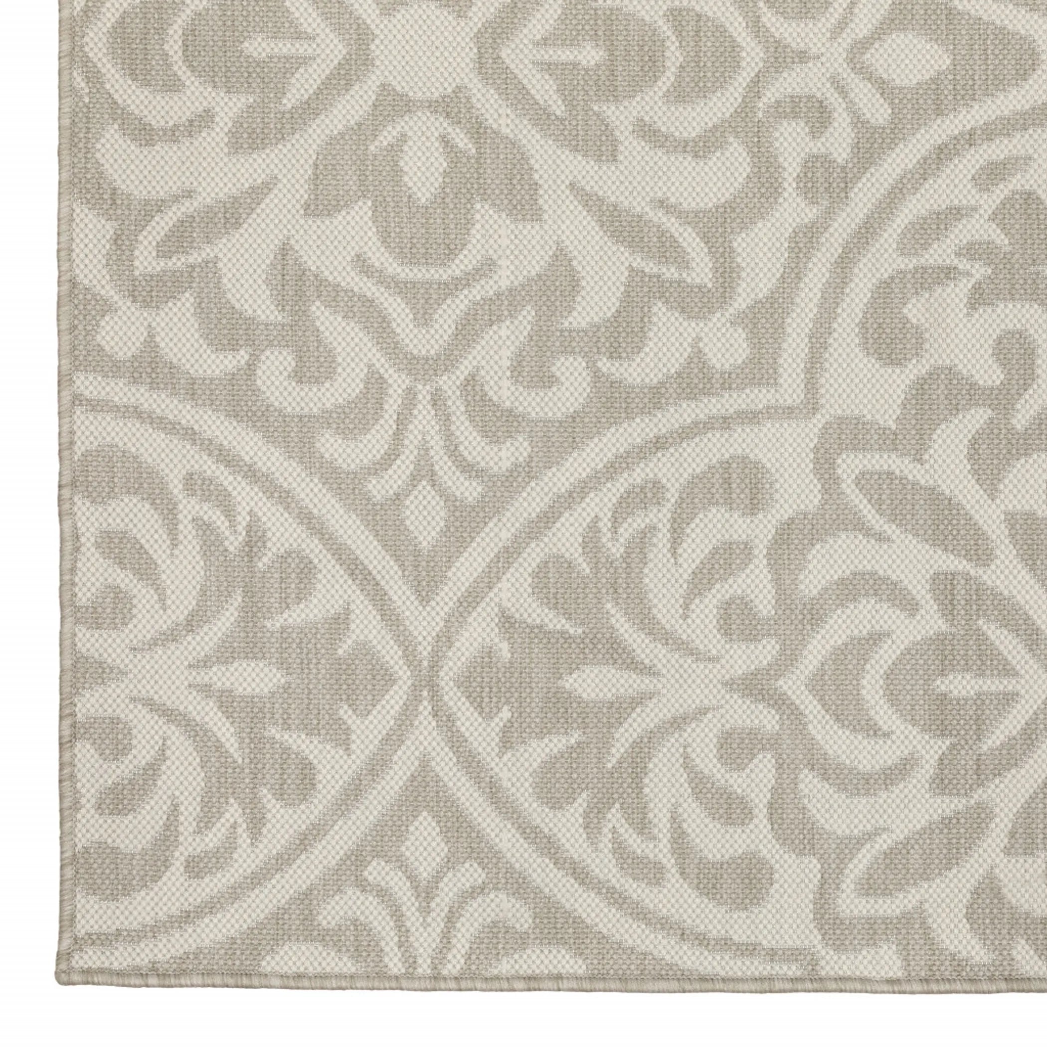 7′ X 9′ Gray and Ivory Floral Stain Resistant Indoor Outdoor Area Rug — view 2