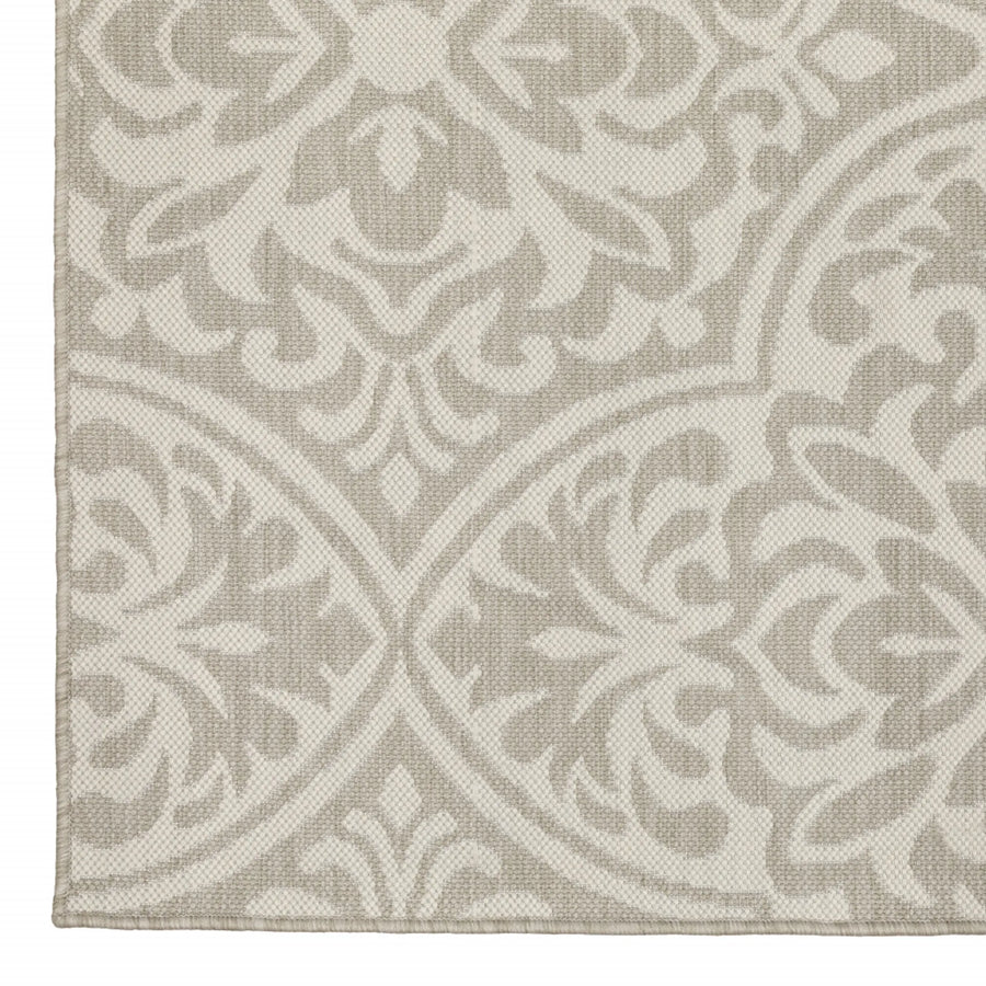 7′ X 9′ Gray and Ivory Floral Stain Resistant Indoor Outdoor Area Rug — view 2