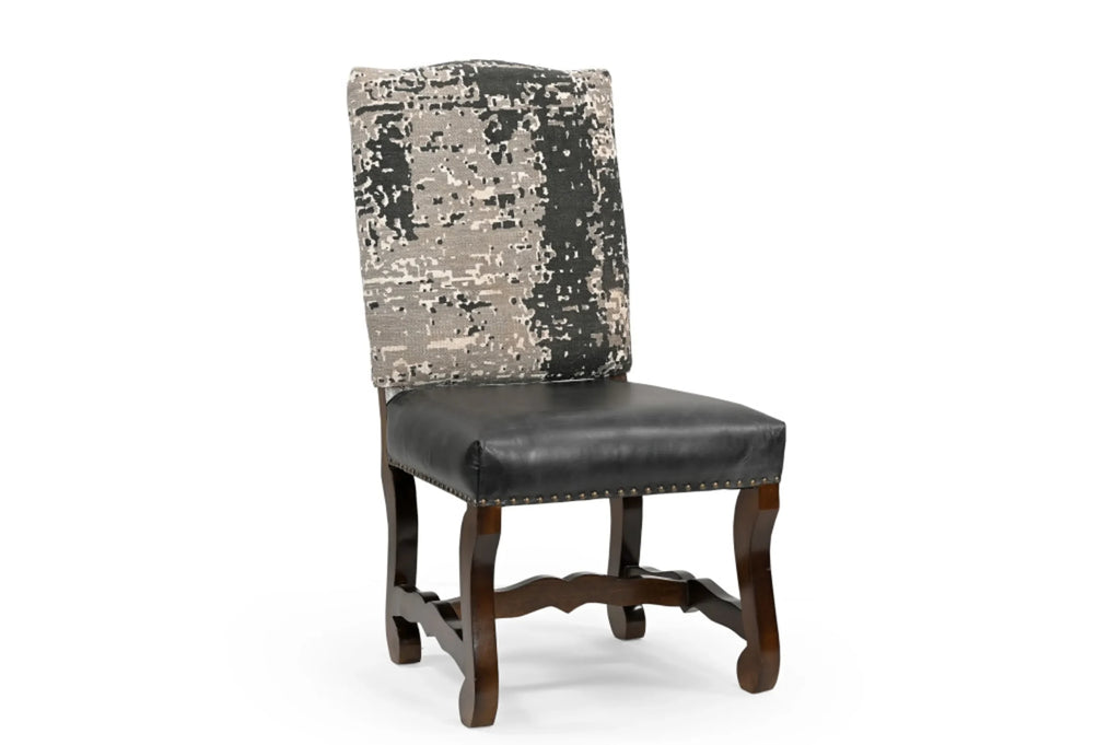 Set of Two Black Gray And Dark Brown Solid Wood Upholstered Chenille And Leather Dining Side Chairs — view 3