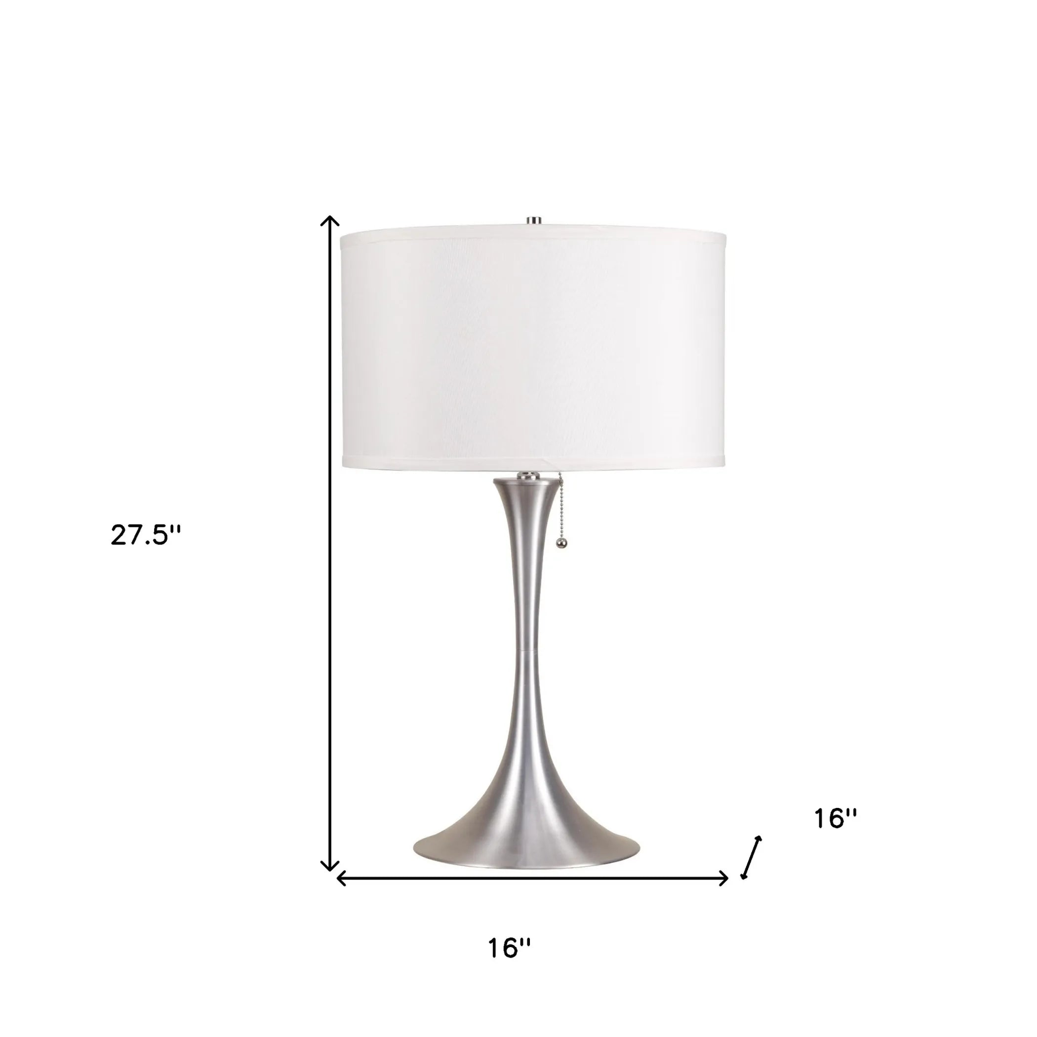 28″ Silver Metal Bedside Table Lamp With White Shade — view 4