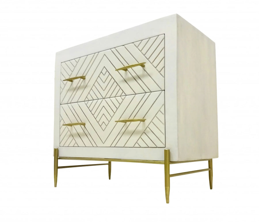 28″ White Two Drawer Nightstand
