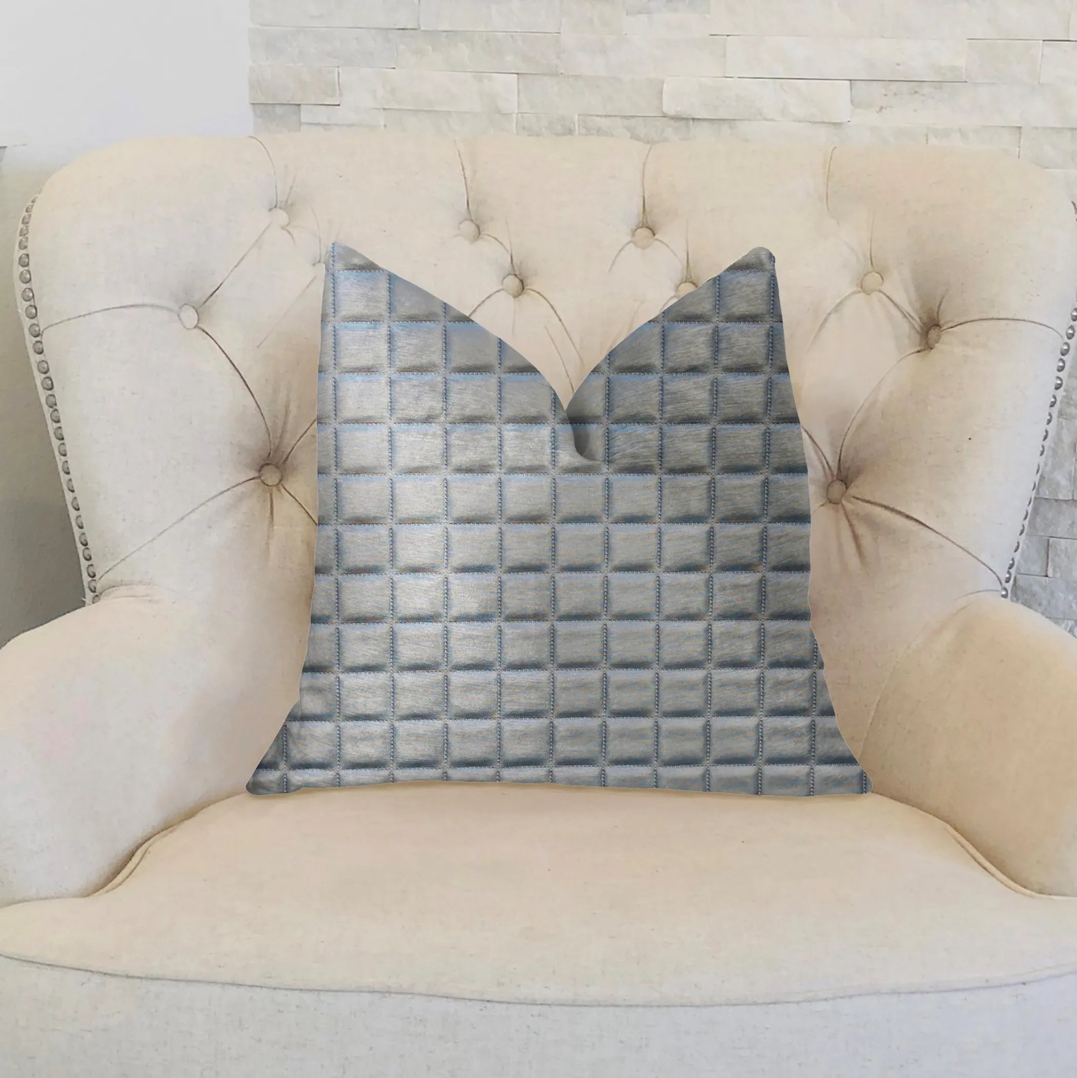 Plutus Silverton Silver Artificial Leather Luxury Throw Pillow — view 2
