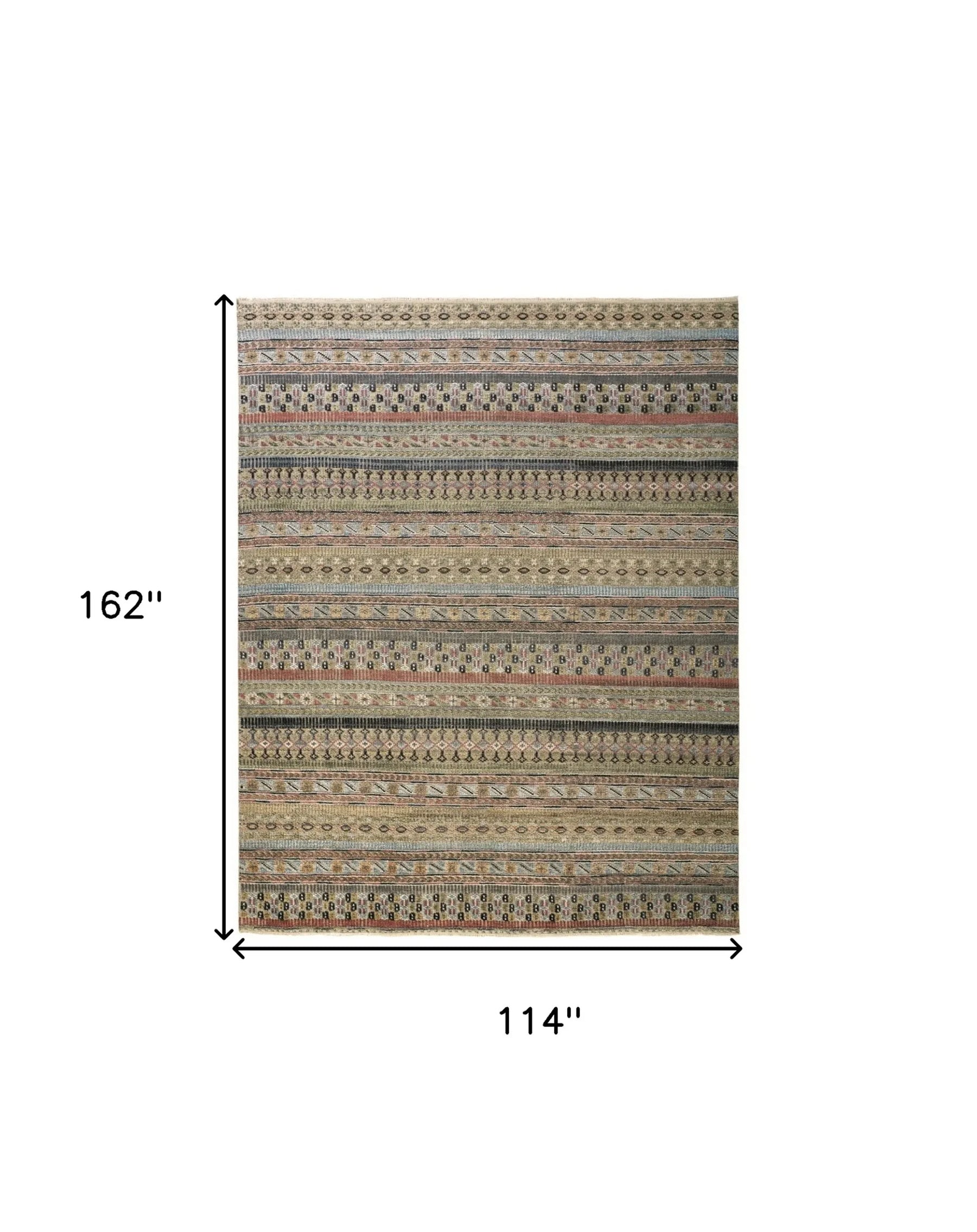 9′ X 13′ Tan Blue and Orange Striped Hand Knotted Area Rug — view 3