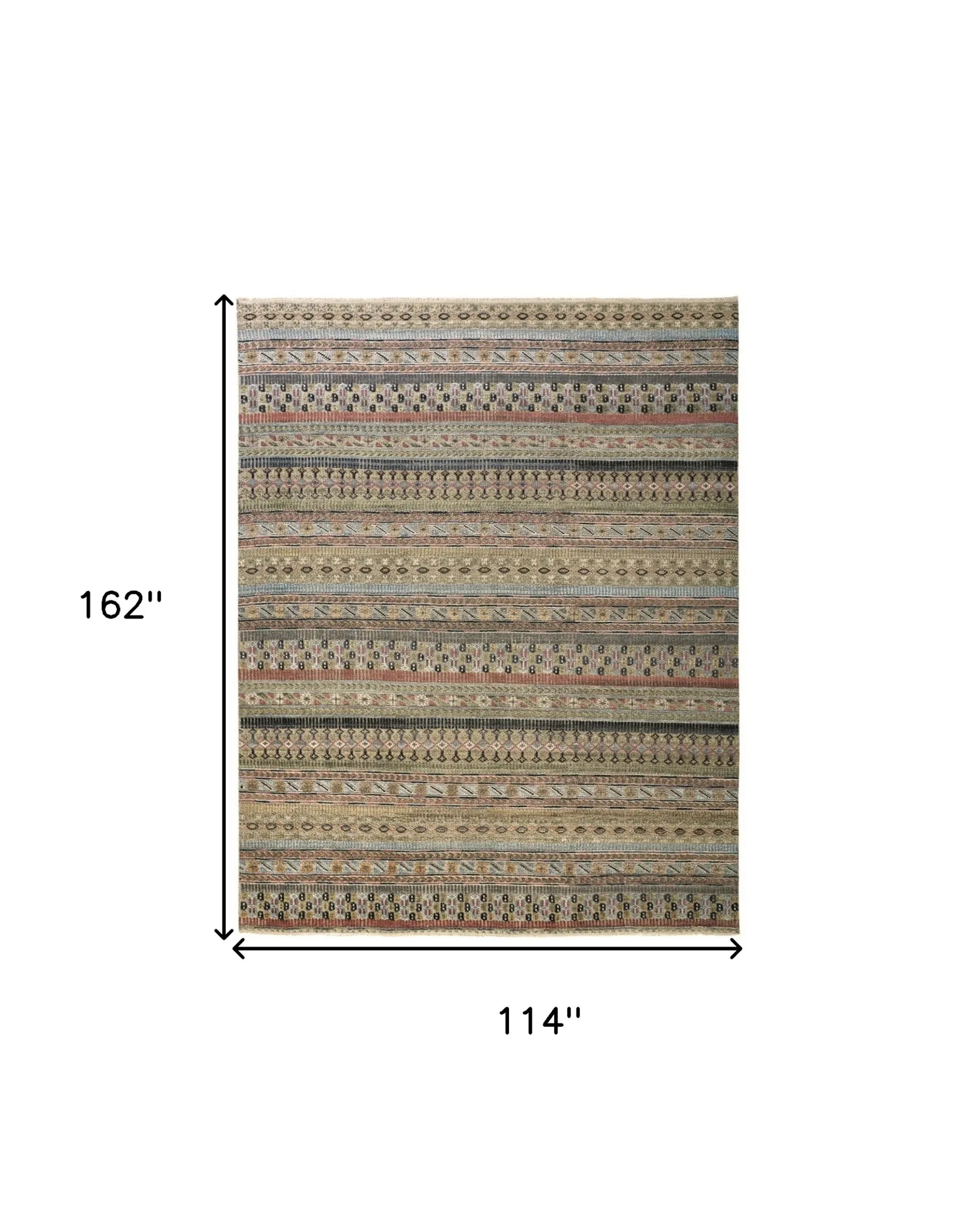 9′ X 13′ Tan Blue and Orange Striped Hand Knotted Area Rug — view 3