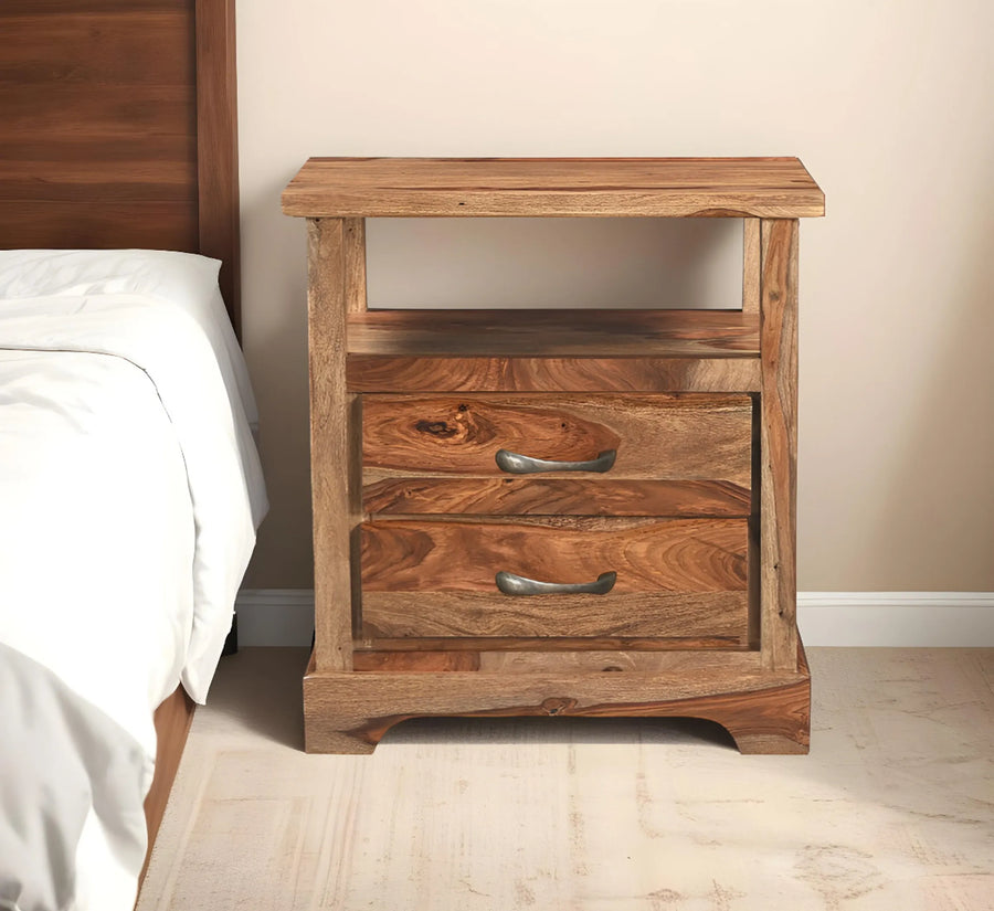 27″ Brown Solid Wood Two Drawer Nightstand